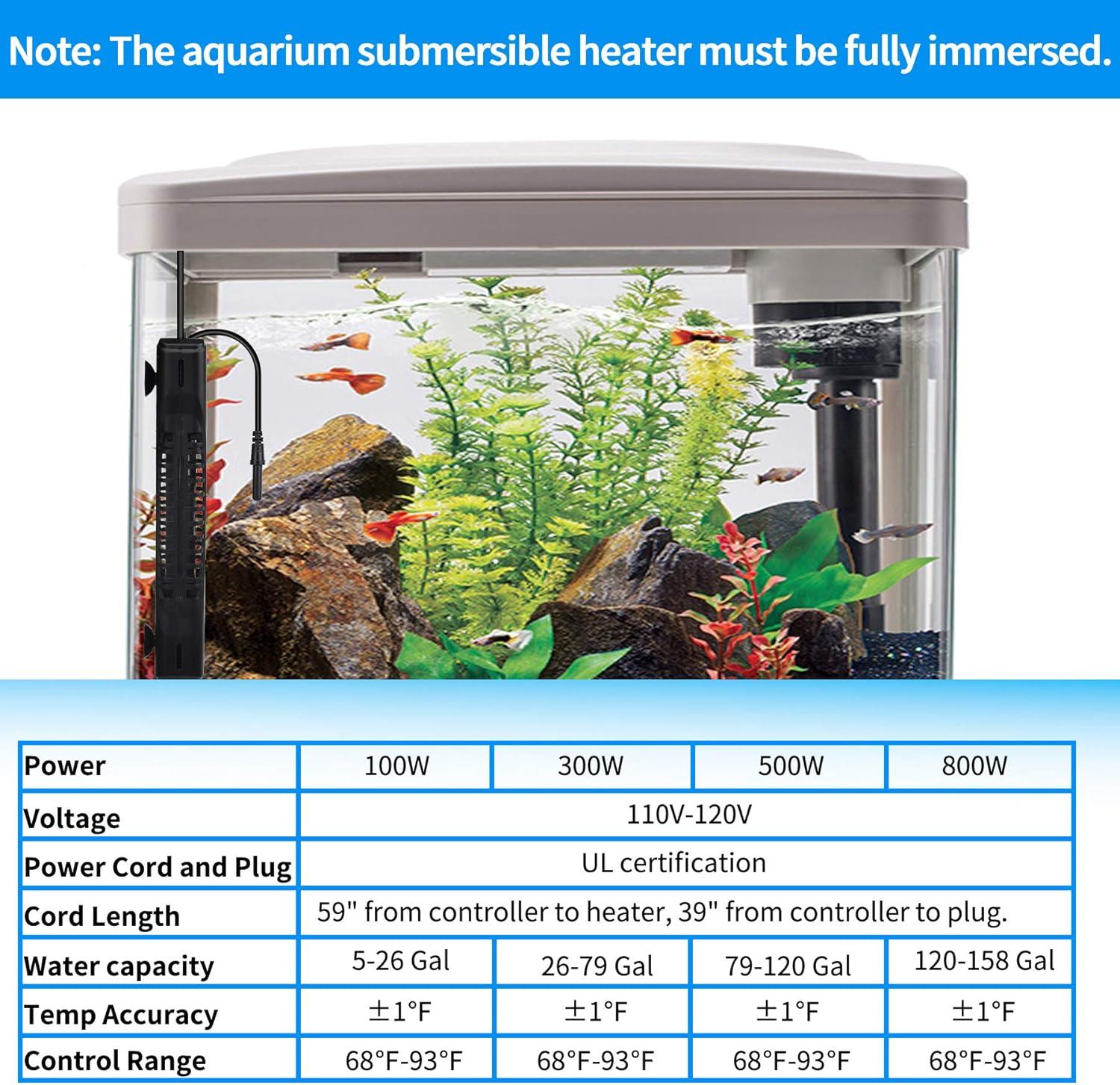 500W Black Quartz Submersible Aquarium Heater with LED Display