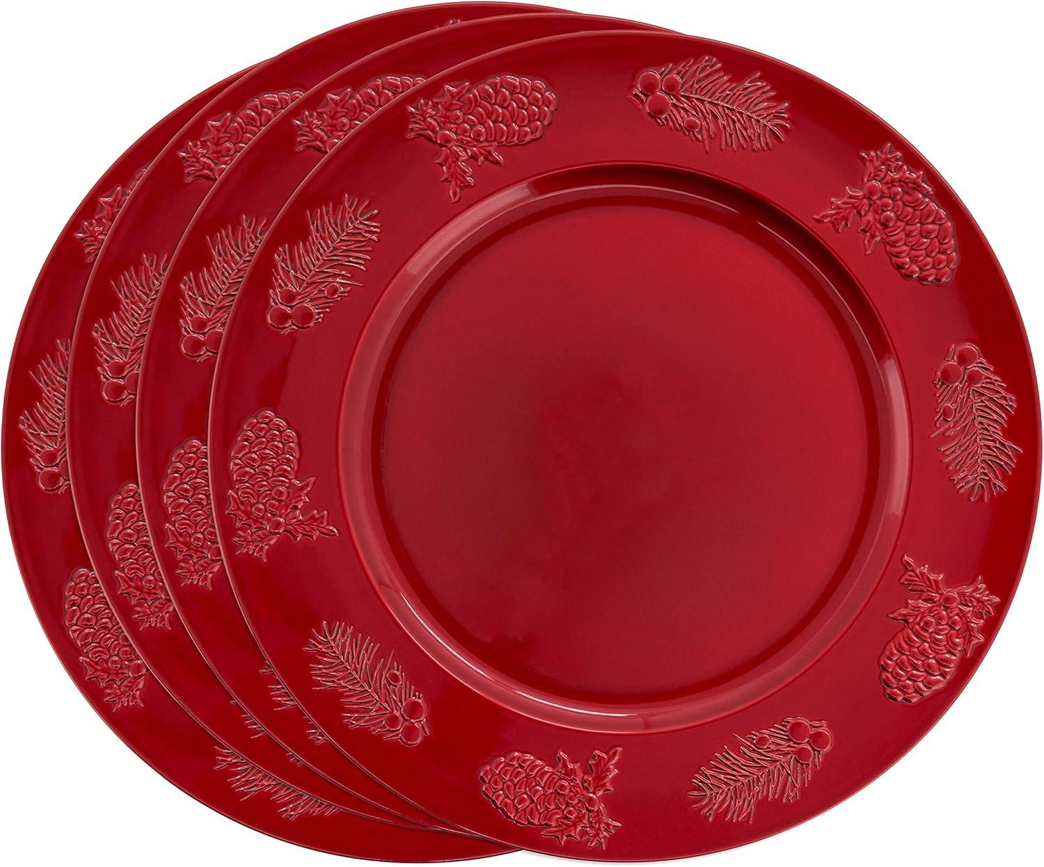 Saro Lifestyle Christmas Charger Plates With Holly Berry Design (Set of 4)