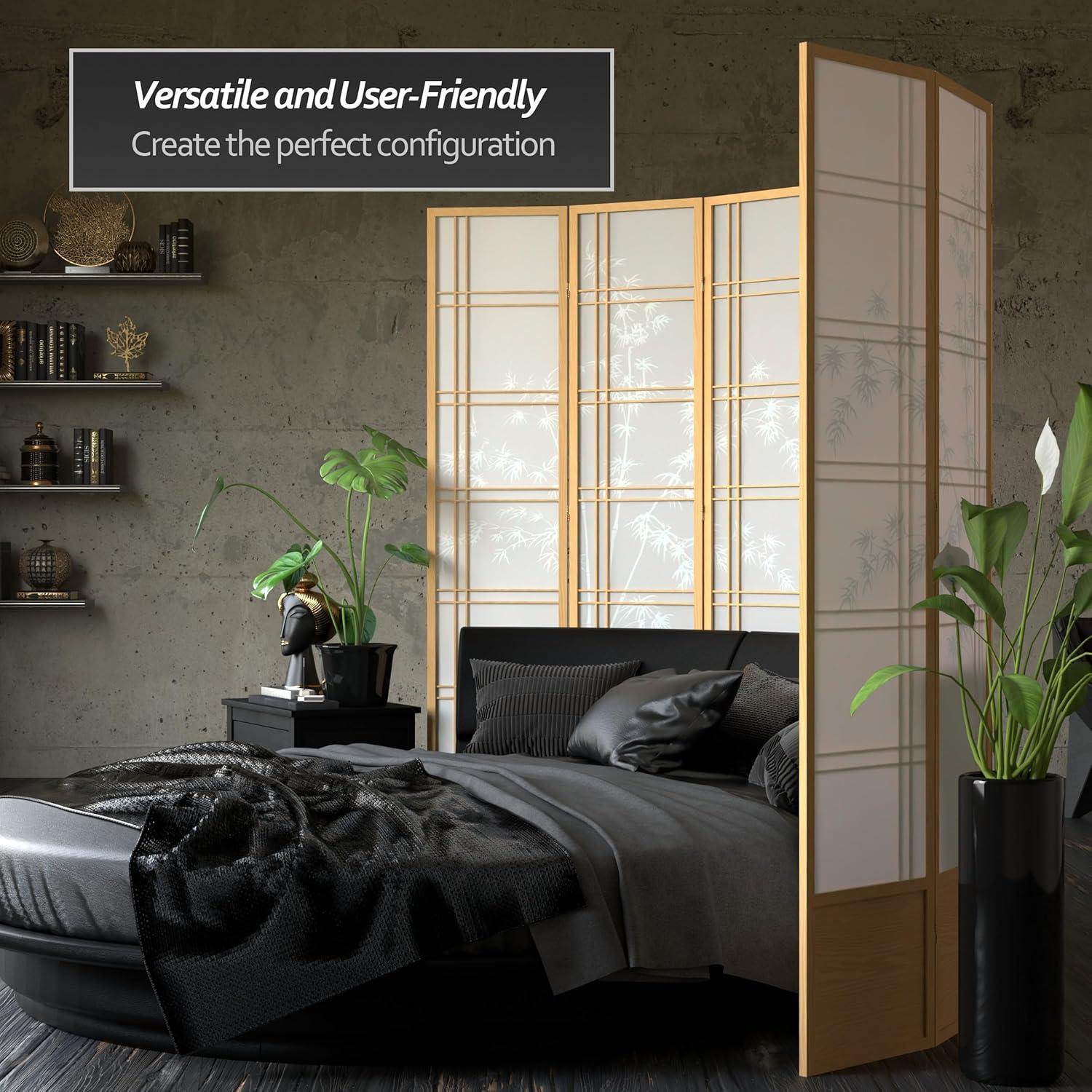 Oriental Furniture 7 Ft Tall Double Cross Bamboo Tree Shoji Screen, natural, 4 panel