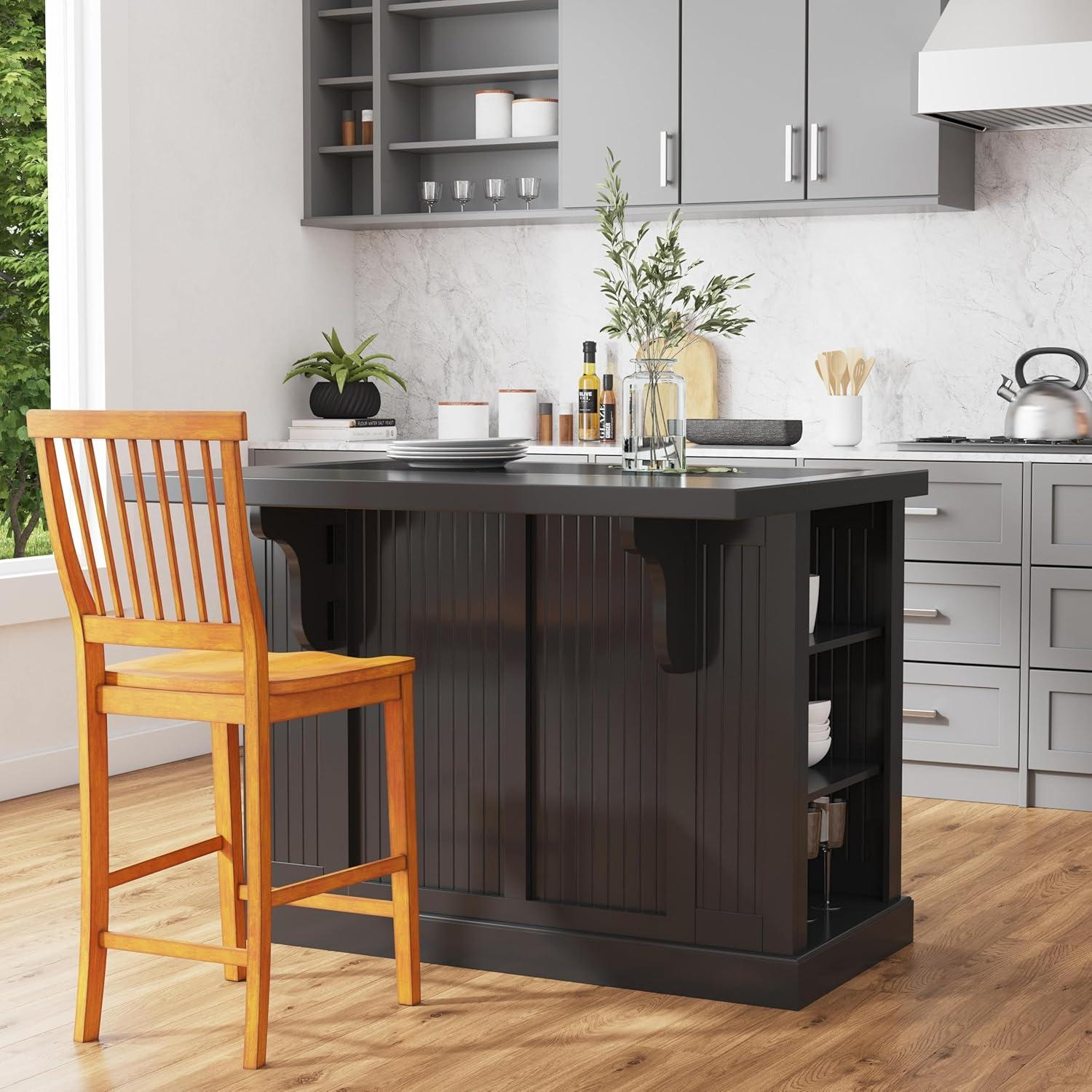 Homestyles Nantucket Wood Kitchen Island in Black