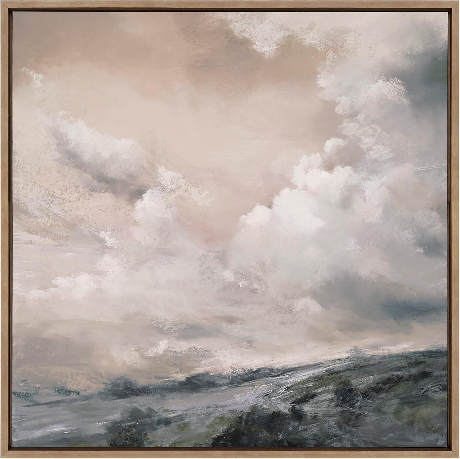 Kate and Laurel Sylvie When the North Wind Blows- Sepia Framed Canvas Wall Art by Nel Whatmore, 30x30 Gold, Painted Ocean Waves Art for Wall Home Decor