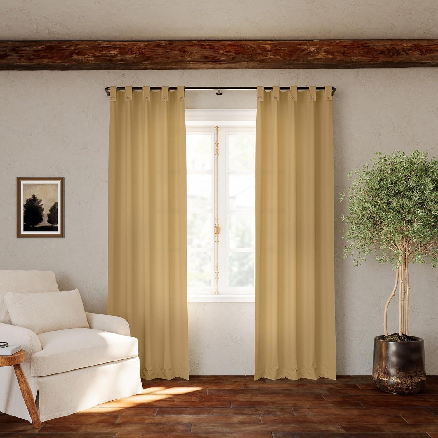 40"x63" Archaeo Light Filtering Cotton Blend Button Tab Top Curtain Panel Camel: Transitional Style, Machine Washable