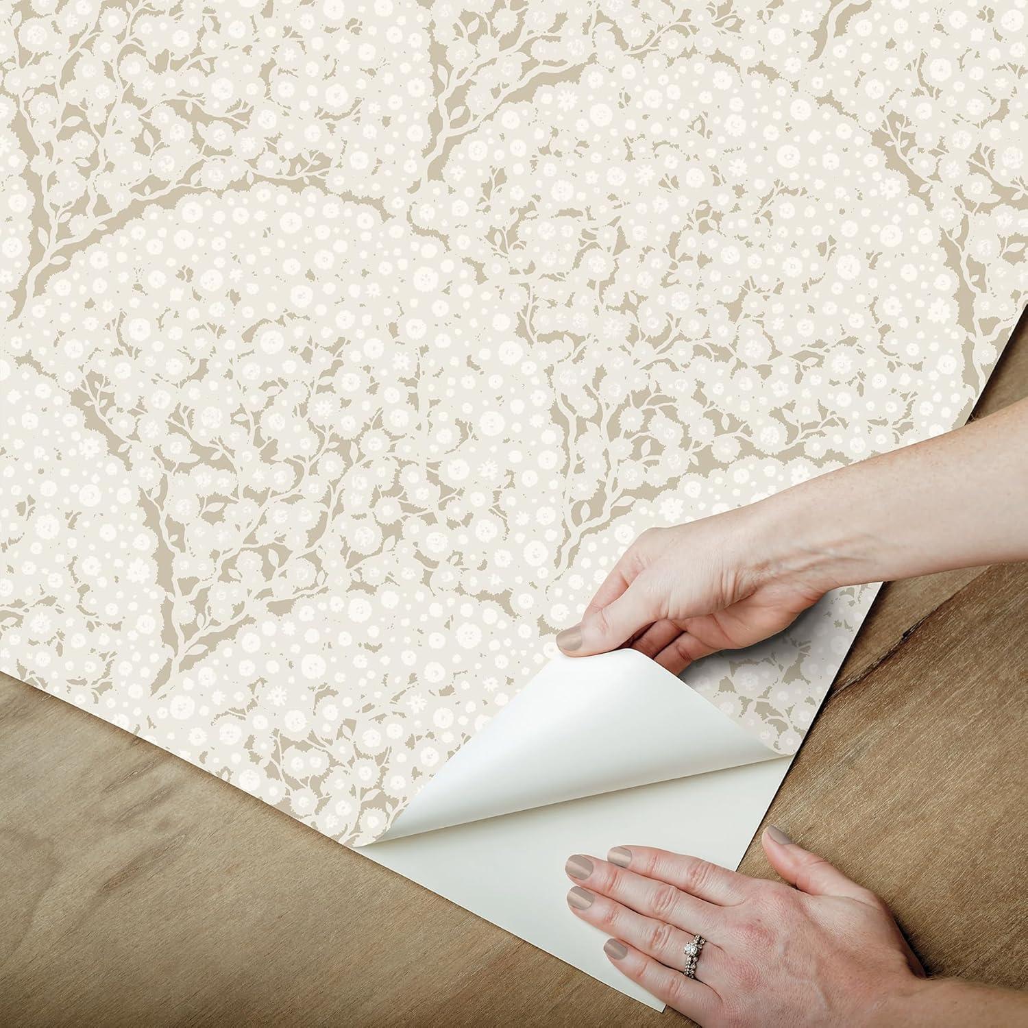 Rowan Taupe Self-Adhesive Botanical Wallpaper Roll