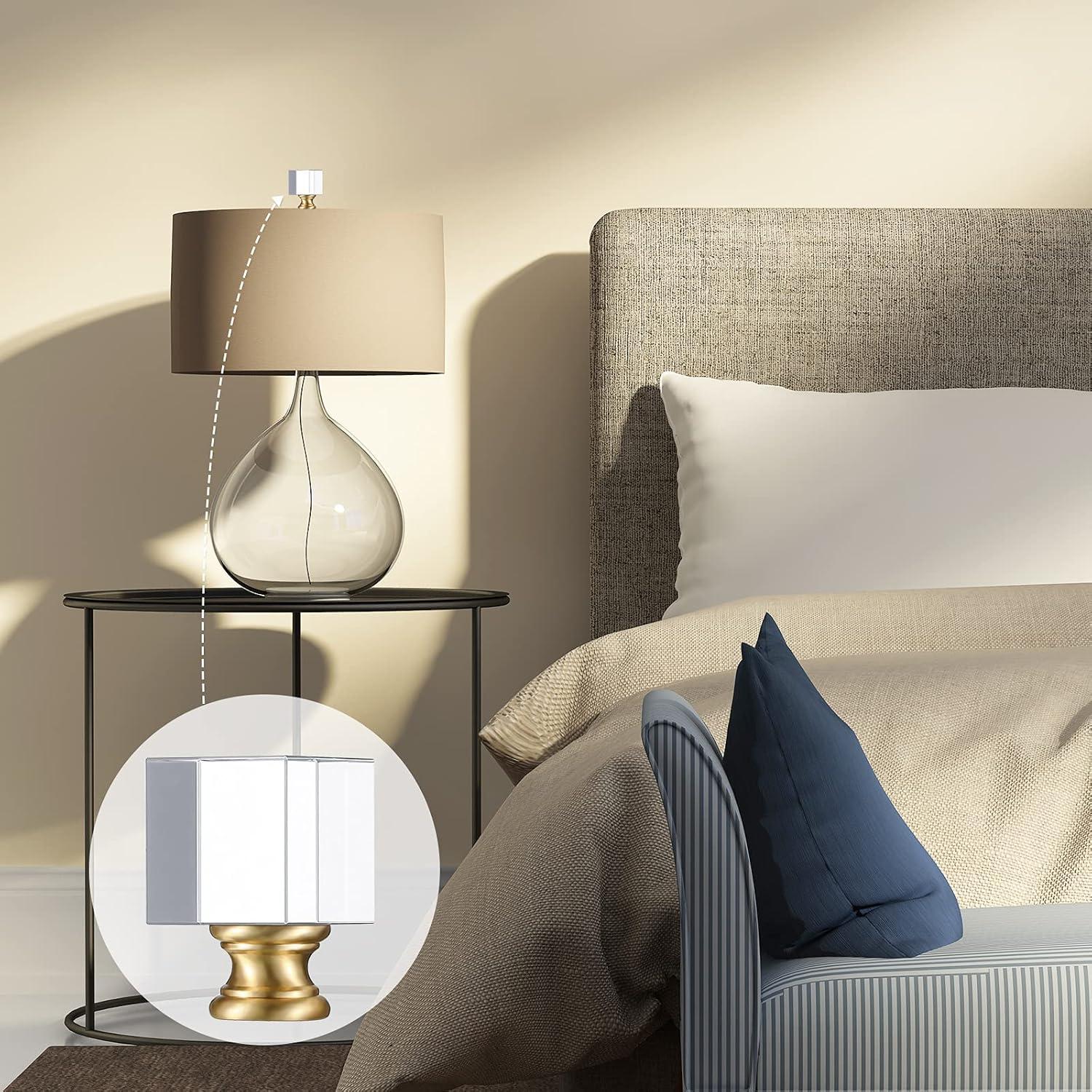 House of Hampton® 2 Pieces Cube Crystal Lamp Finial Clear Square Lamp Finial Cap with Chromed Base