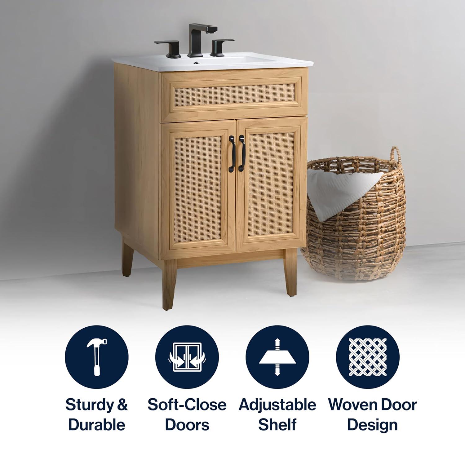 Javer 24" Rattan Modern Farmhouse 2-Shelf Bath Vanity Cabinet Only (Sink Basin not Included)