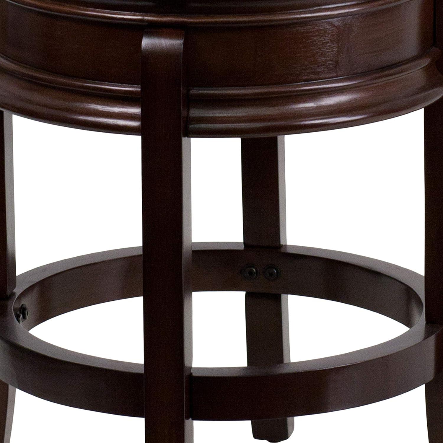 24'' Black Leather Swivel Saddle Wood Counter Stool