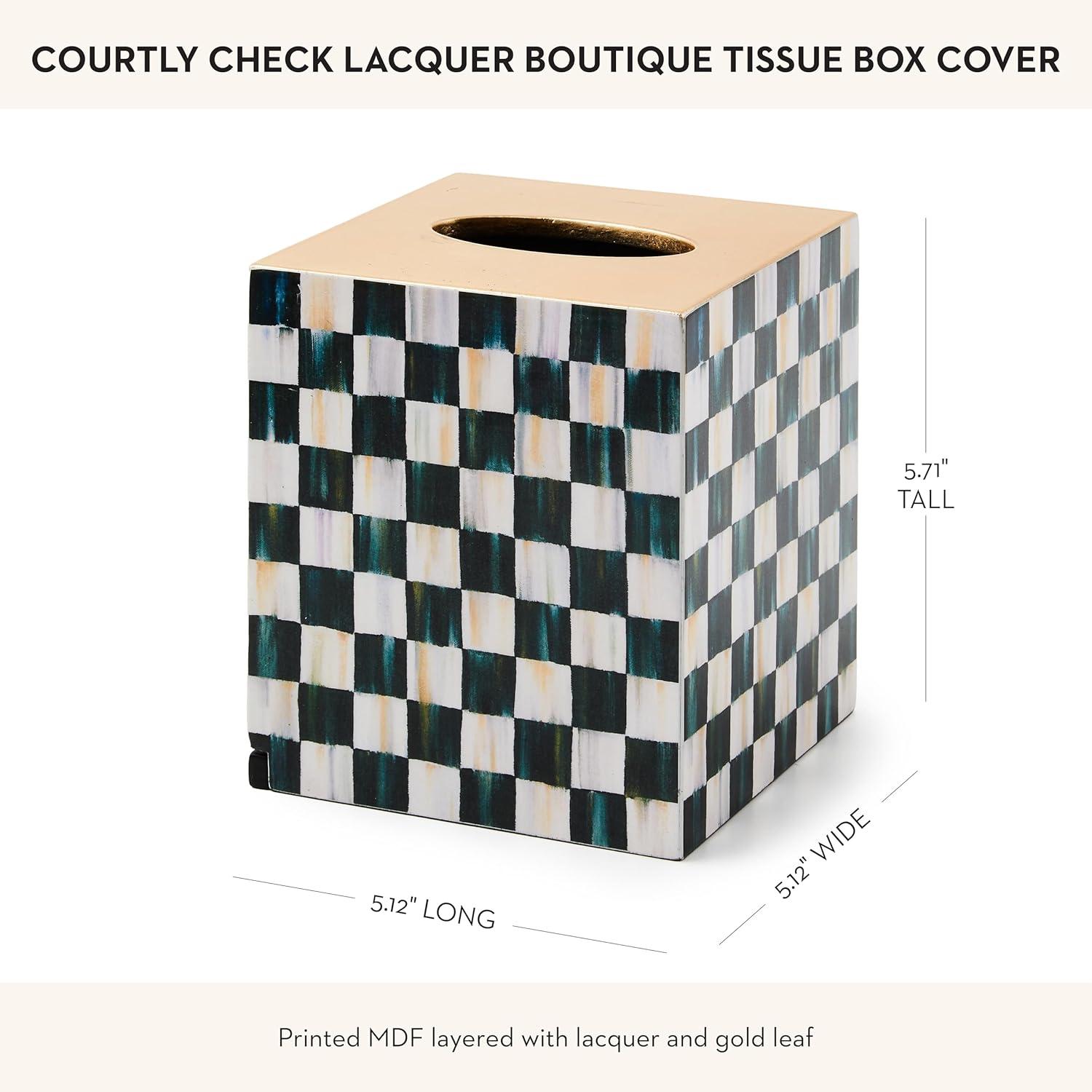 Gold and Blue Checkered Lacquer Tissue Box Cover