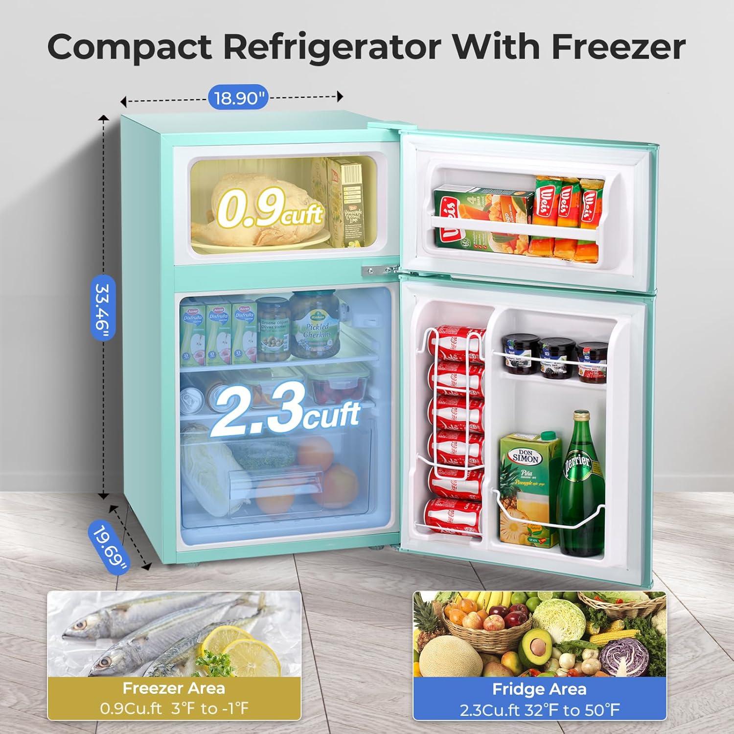 Mint Green Compact Retro 3.2 Cu. Ft. Mini Refrigerator with Freezer