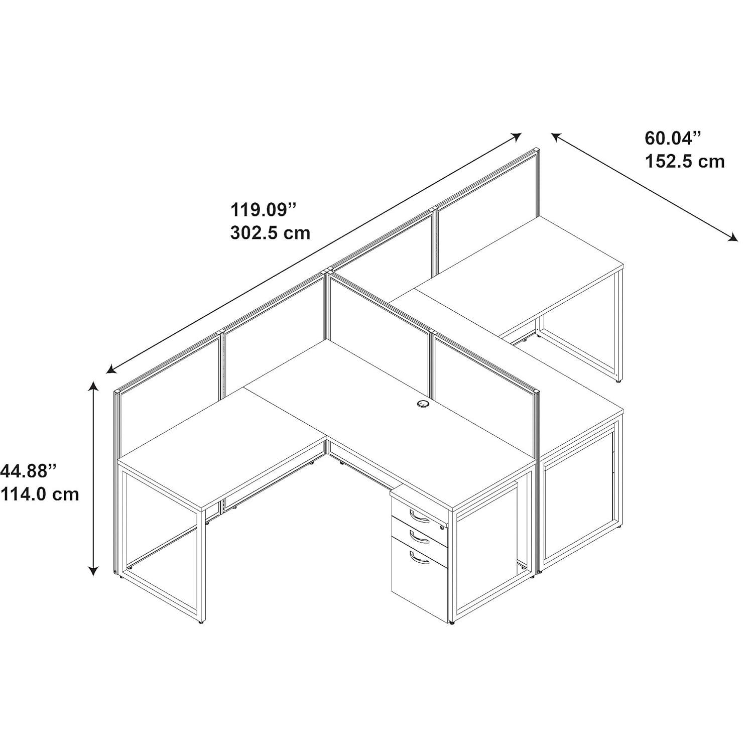 Bush Business Furniture Easy Office L-Shaped 2 Person Benching Workstation with Cable Management