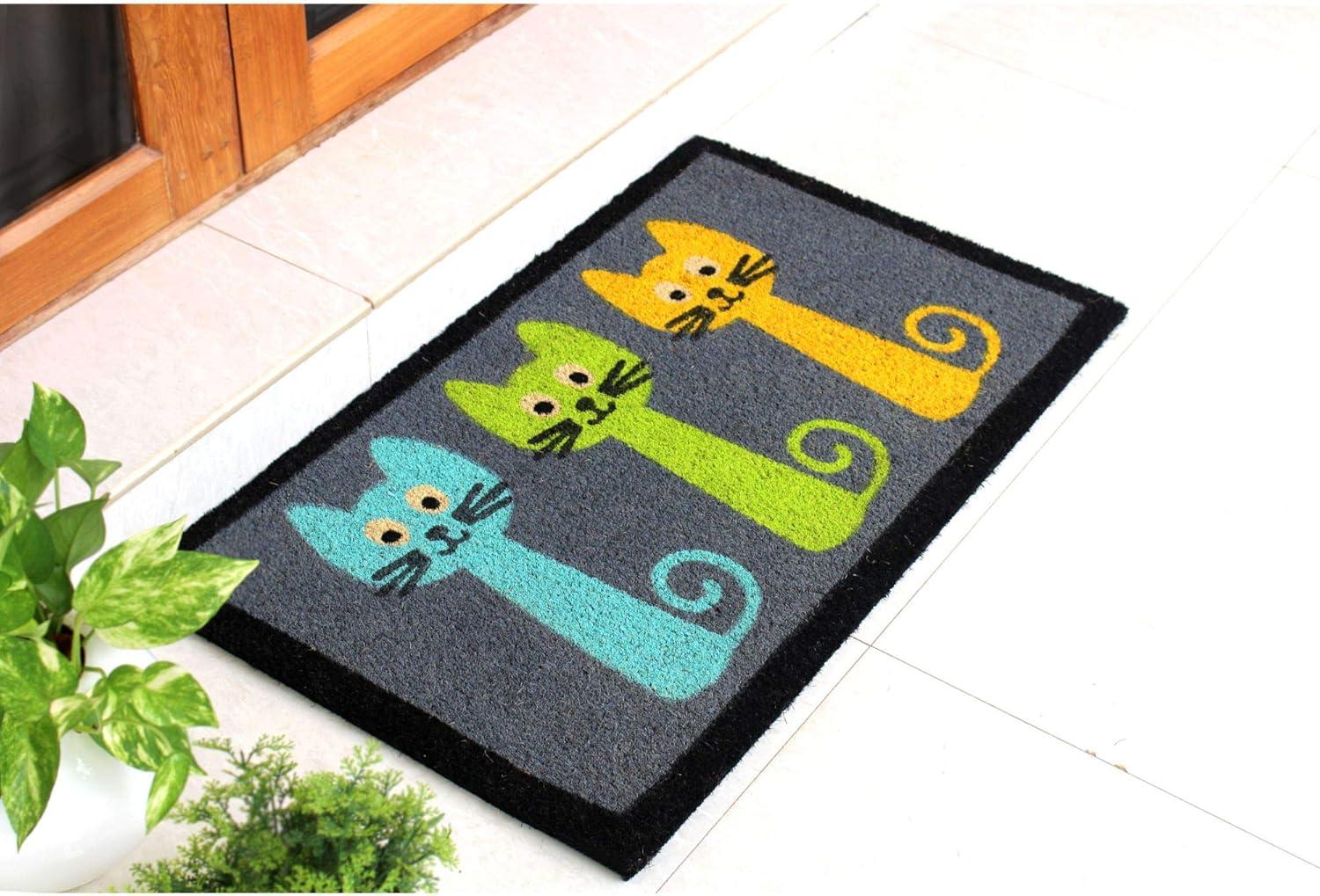 RugSmith Machine Tufted Three Cats Indoor and Outdoor Coir Doormat, 18" x 30"
