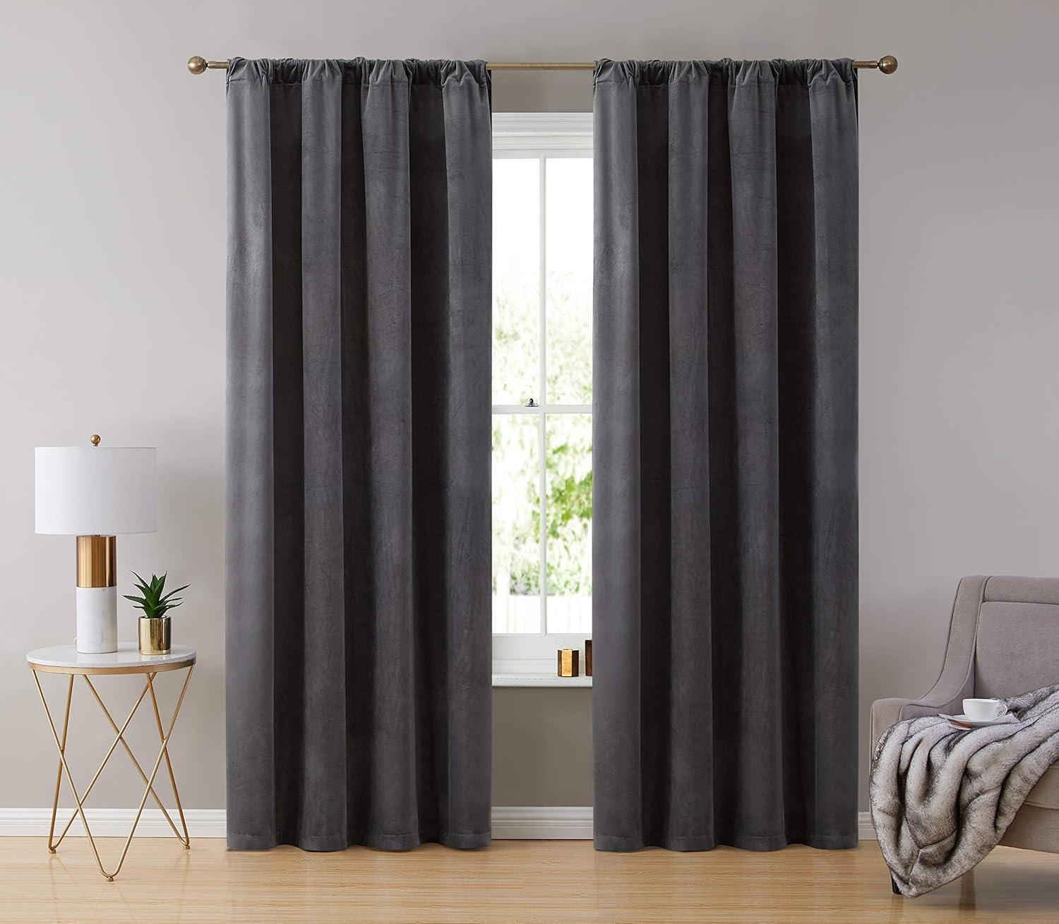 Eider & Ivory™ Monroy Velvet Solid Color Curtain Panels Set (Set of 2)