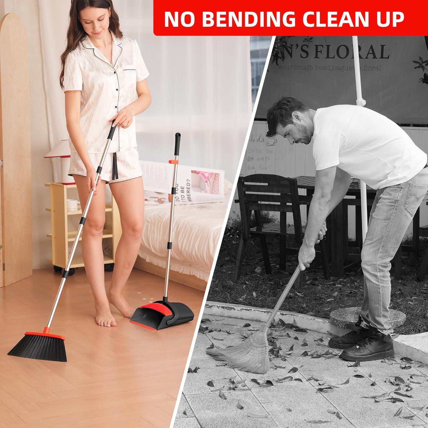 Heavy-Duty Broom and Dustpan Set for Outdoor Broom and Dust pan for Home Commercial Cleaning Supplies Angle Broom with Long Handle Perfect for Courtyard Garage Lobby Mall Market Street, B6