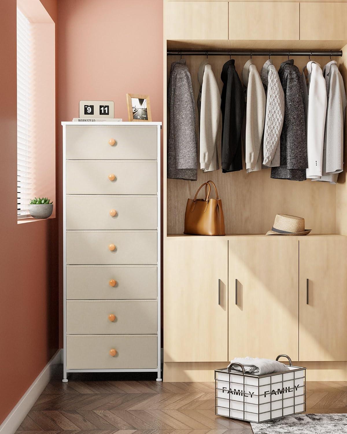 Crestlive Products 7 Drawers dresser for bedroom Chest Furniture Storage Tower Organizer Unit for Bedroom Beige