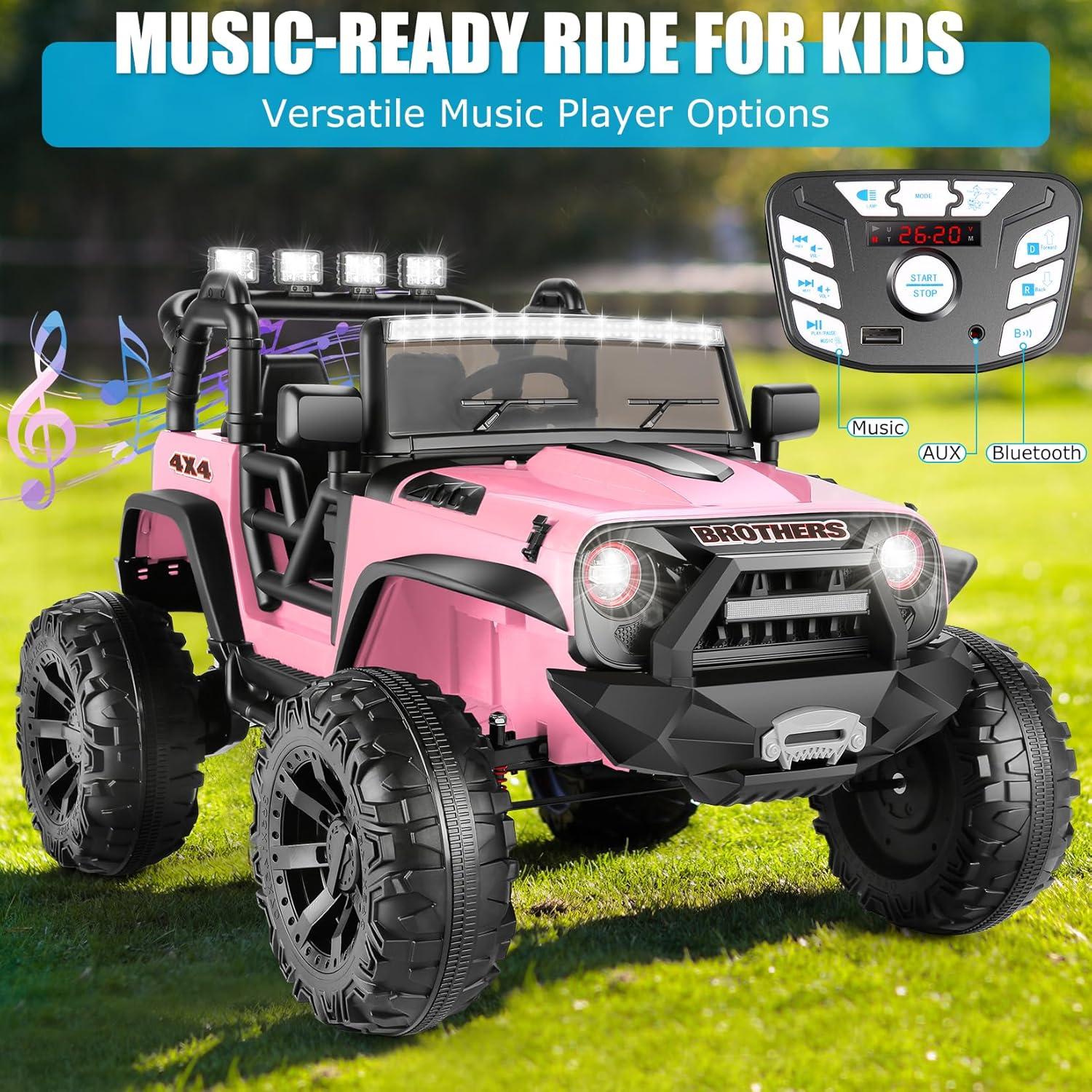 Hikiddo 24V 9Ah Ride on Toy for Big Kids, 2-Seater Powered Ride-on Truck Car with Remote - Pink