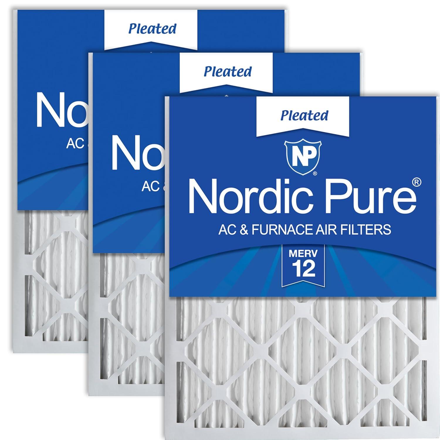 Nordic Pure 20x25x2 Pleated MERV 12 Air Filters 3 Pack