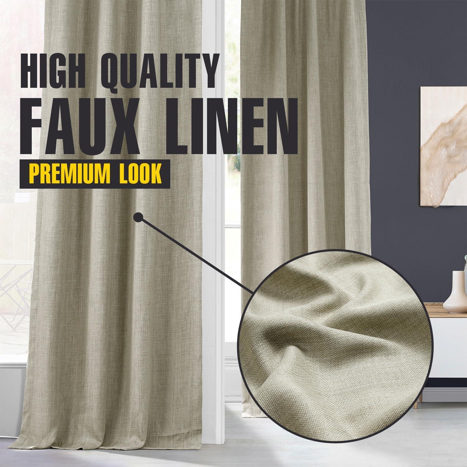 Oatmeal Faux Linen Blackout Curtain Panel 100" x 84"