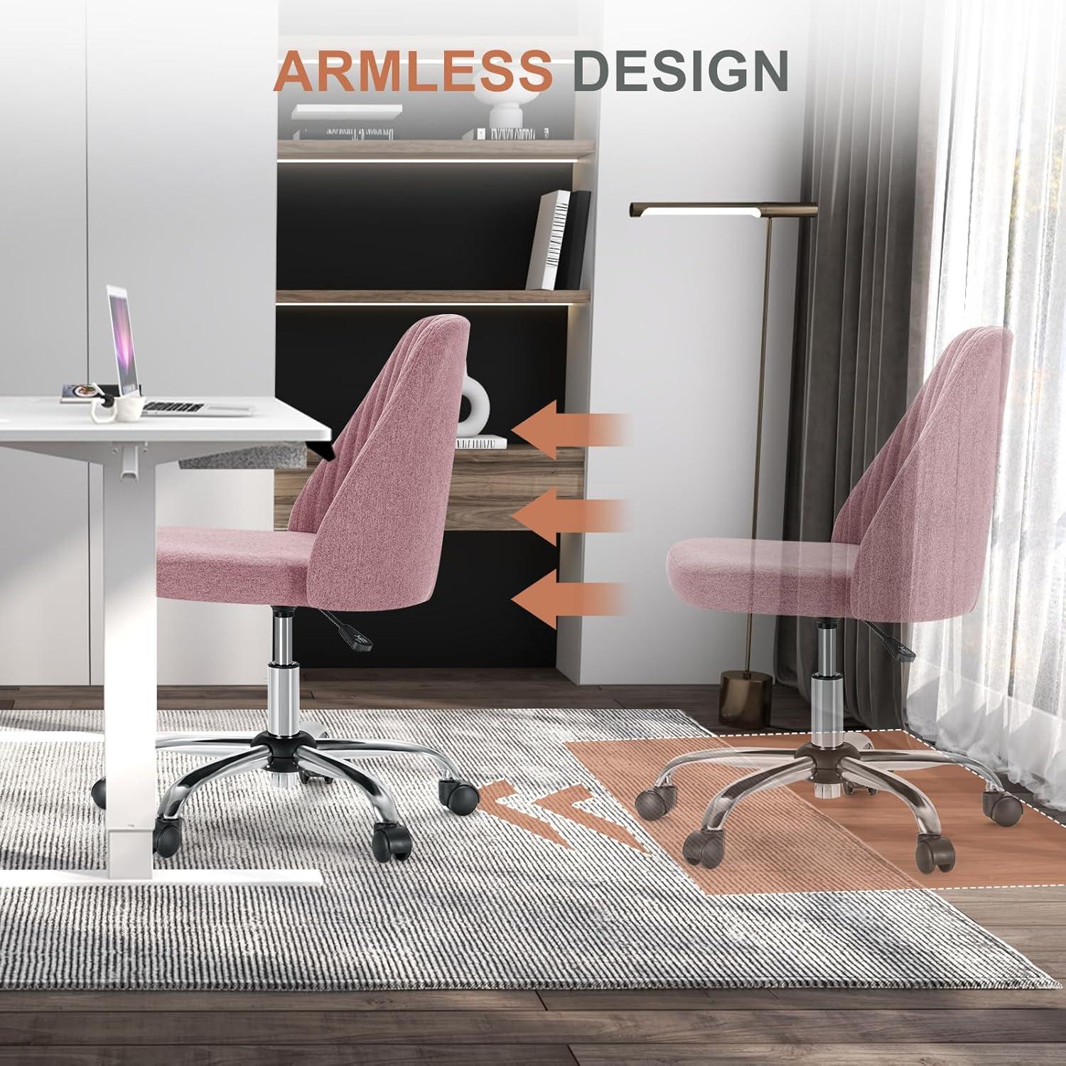 Office Desk Chair, Modern Cute Rolling Vanity Swivel Task Chairs with Wheels, Comfortable Back Seat Armless for Home, Bedrooms, Office, Study, Student, Adults, Make-up, Dressing Room, Cloud, Grey