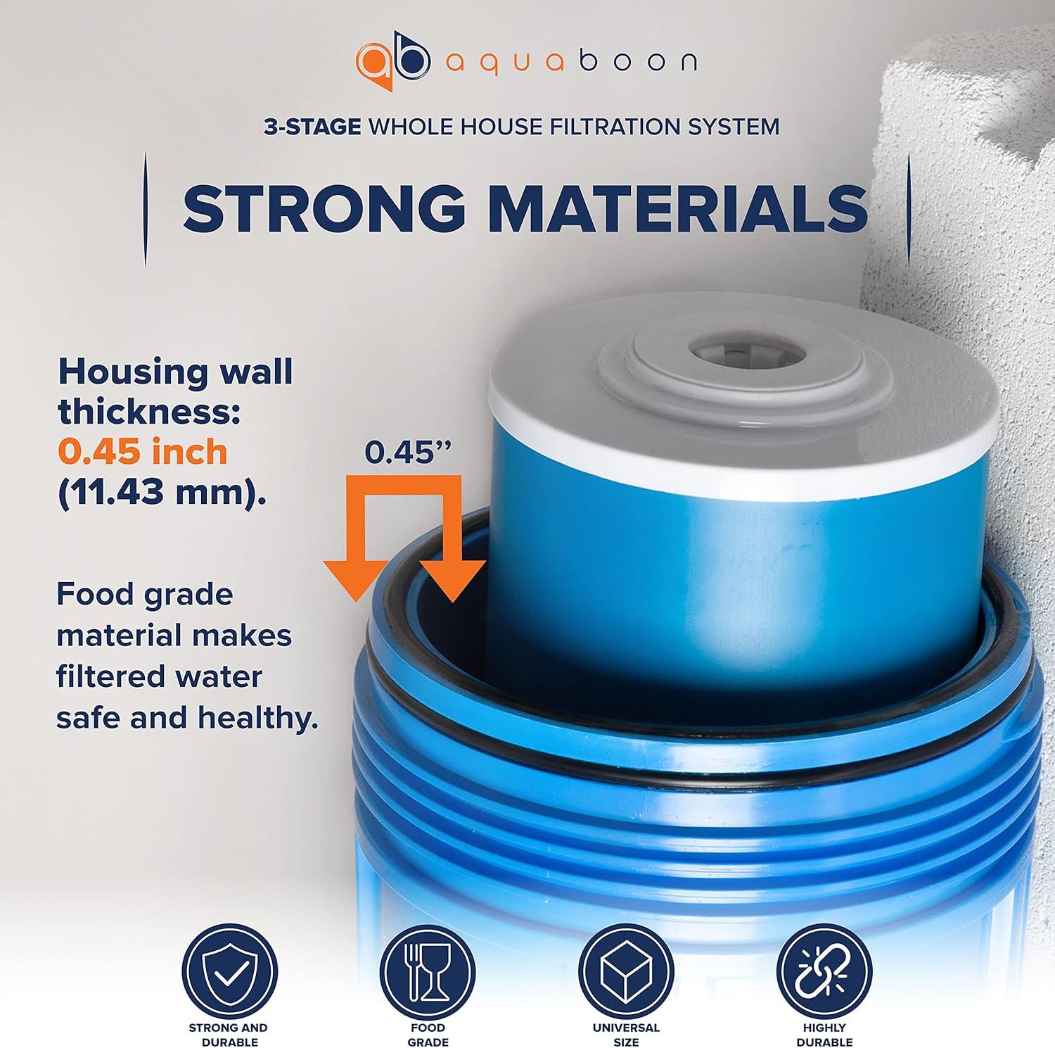 3-Stage 20" Whole House Filtration System by Aquaboon+Housing Bracket+Pressure Gauges+GAC Filter+Sediment+String Wound Sediment Filter Cartridges