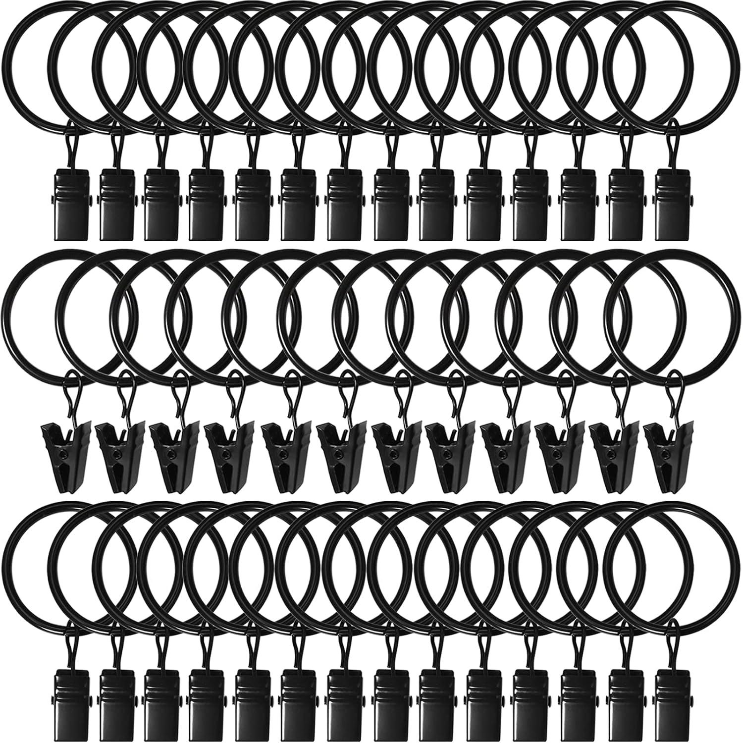 40 Pack Curtain Rings with Clips, Drapery Clips with Rings, Hangers Drapes Rings 1.26 Inch Interior Diameter, Fits up to 1 Inch Curtain Rod, Vintage Black Black 1.26" I D 40 Pack