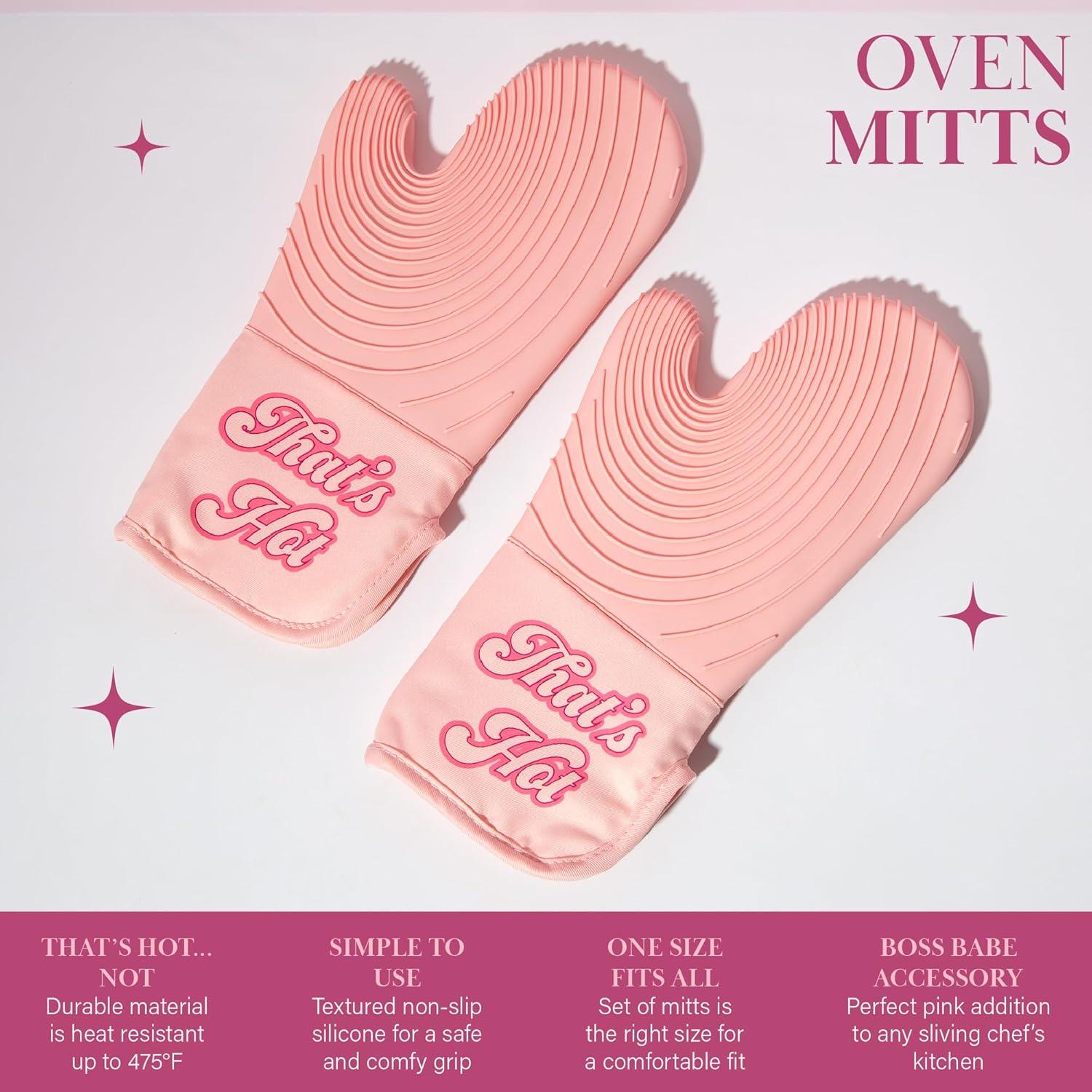 Paris Hilton THAT'S HOT Pink Oven Mitt Set, Heat Resistant Pot Holders Featuring Non-Slip Textured Silicone Grips, 2-Piece Set, Pink YUN8 YUN8