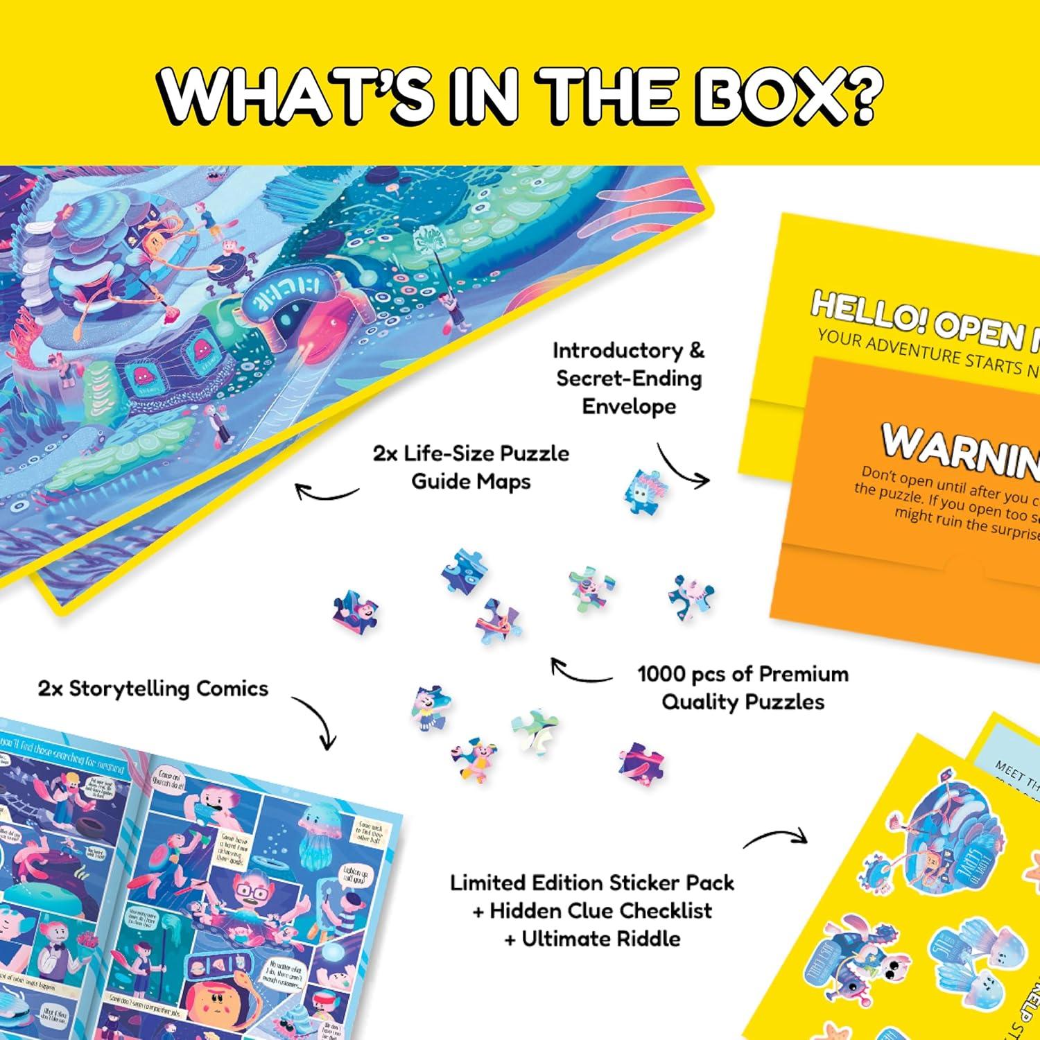 Mystery Jigsaw Puzzle-1,000 Pcs Mystery Puzzle with Storytelling Comics, Secret Ending-1000 Piece Puzzle for Adults & Kids –19.7'' x 27.6'' Frameable Magic Art (Beyond The Kelp)