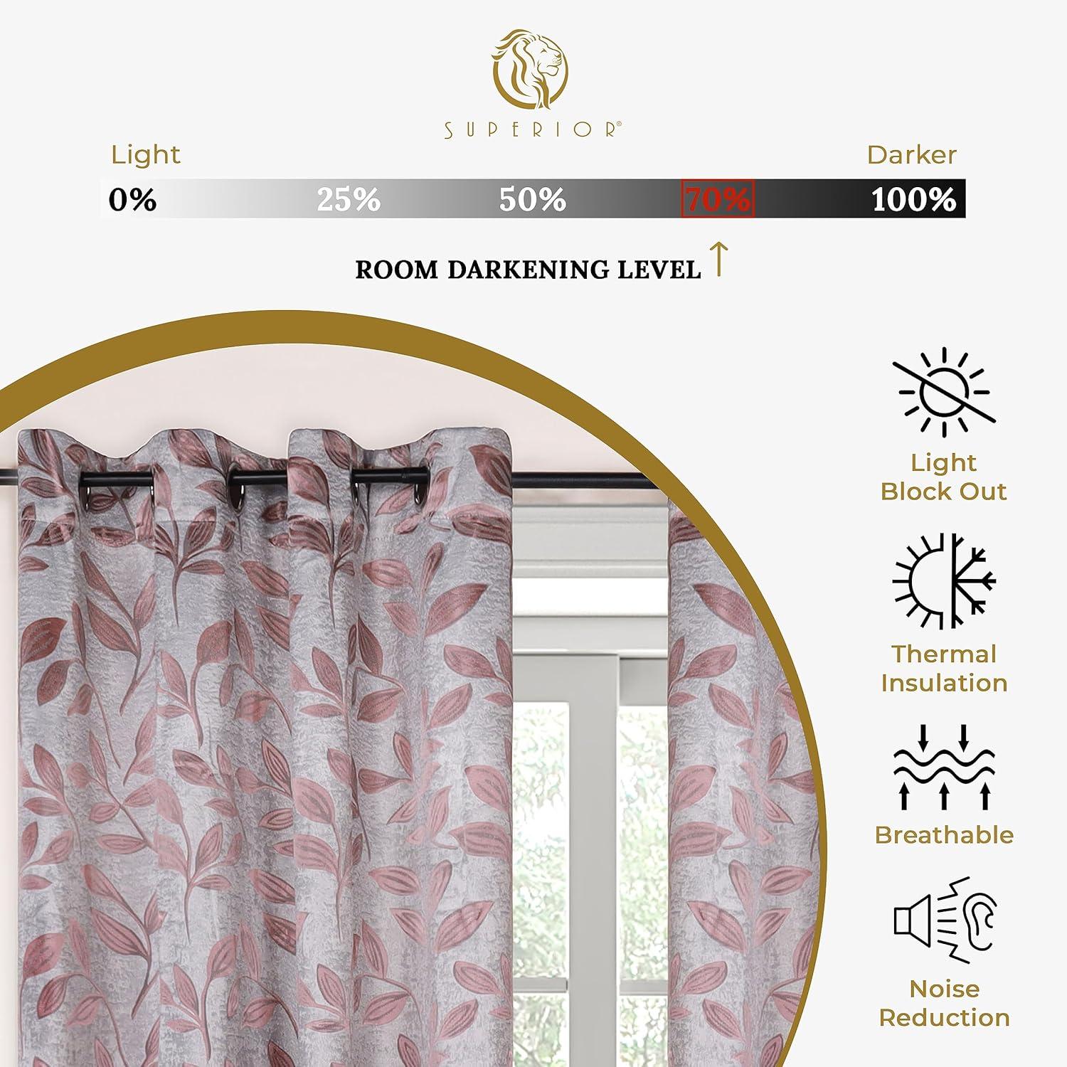 Superior Leaves Blackout Curtain Panel, 6 Grommets, Set of 2, 42" W x 96" L, Champagne