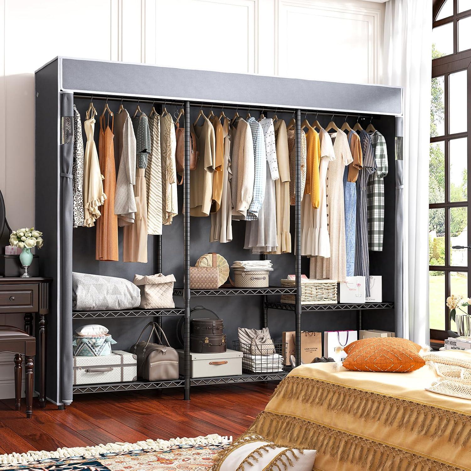 Gray Heavy Duty Freestanding Wire Closet with Cover