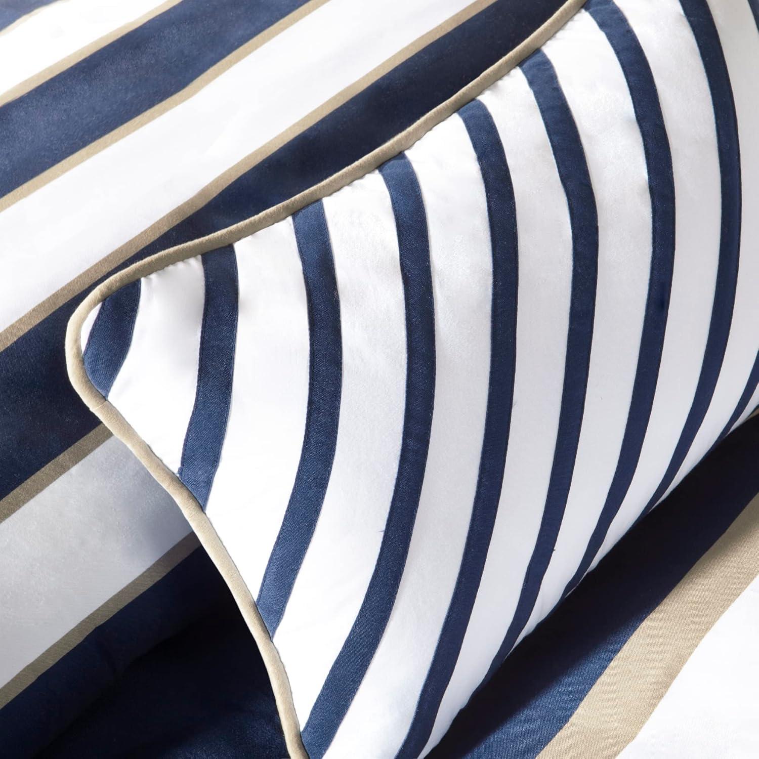 Navy and Khaki Striped Twin/Twin XL Duvet Cover Set