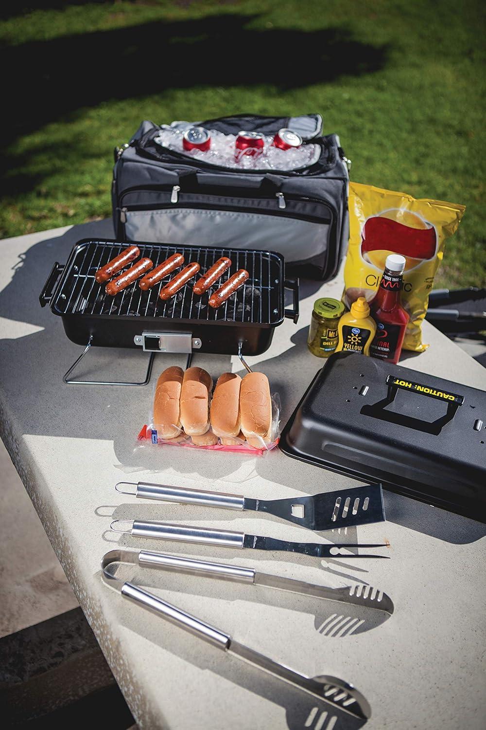 Arlmont & Co. Buccaneer Portable Charcoal Grill & Cooler Tote, Take Anywhere BBQ Grill with BBQ Accessories and Cooler Bag, Barbecues Grill for Outdoor Cooking