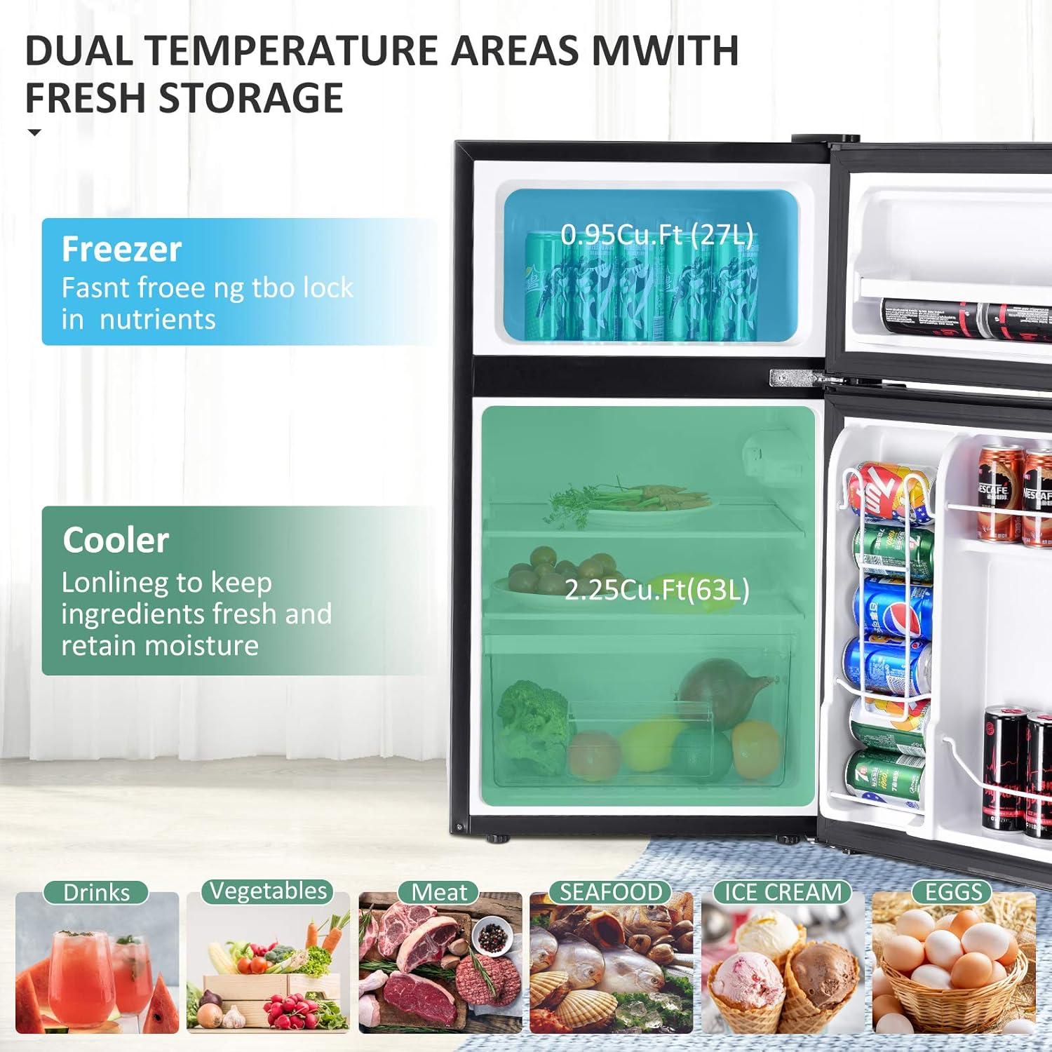 FORCLOVER FORCLOVER 3.2 Cubic Feet Freestanding Mini Fridge with Freezer