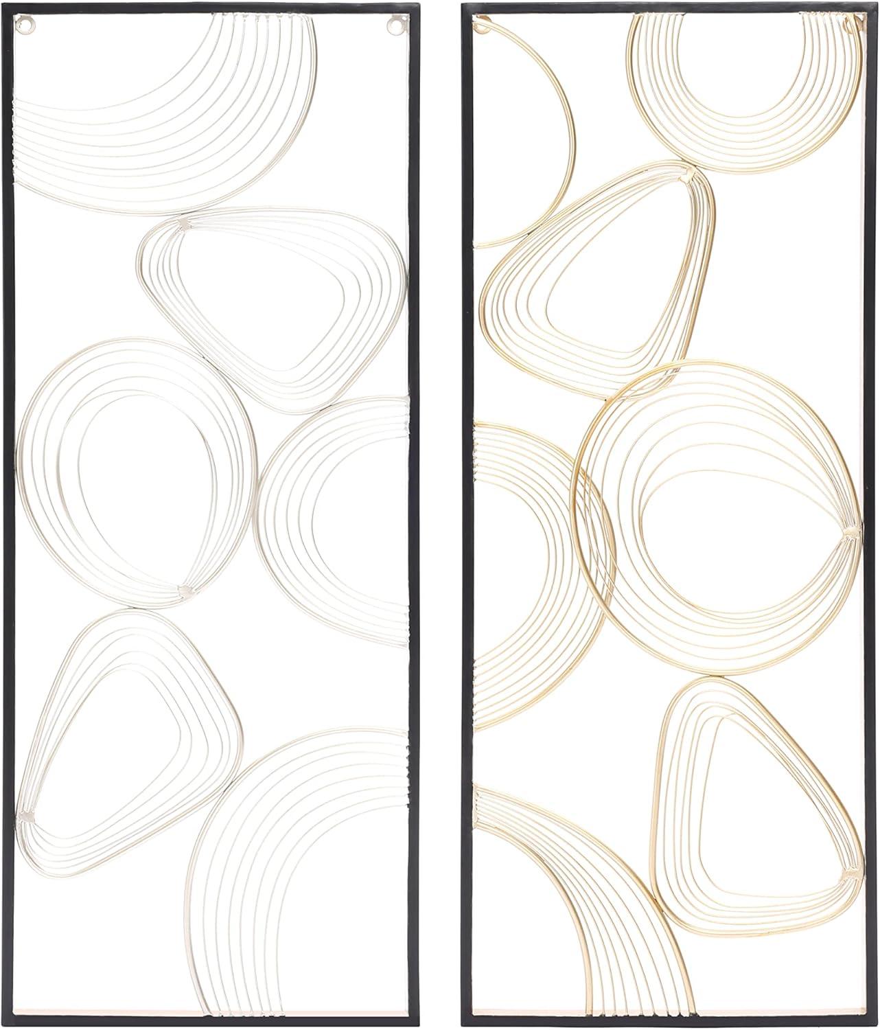 LuxenHome Gold and Silver Abstract Rectangular Metal Wall Decor Living Room Decor Set of 2