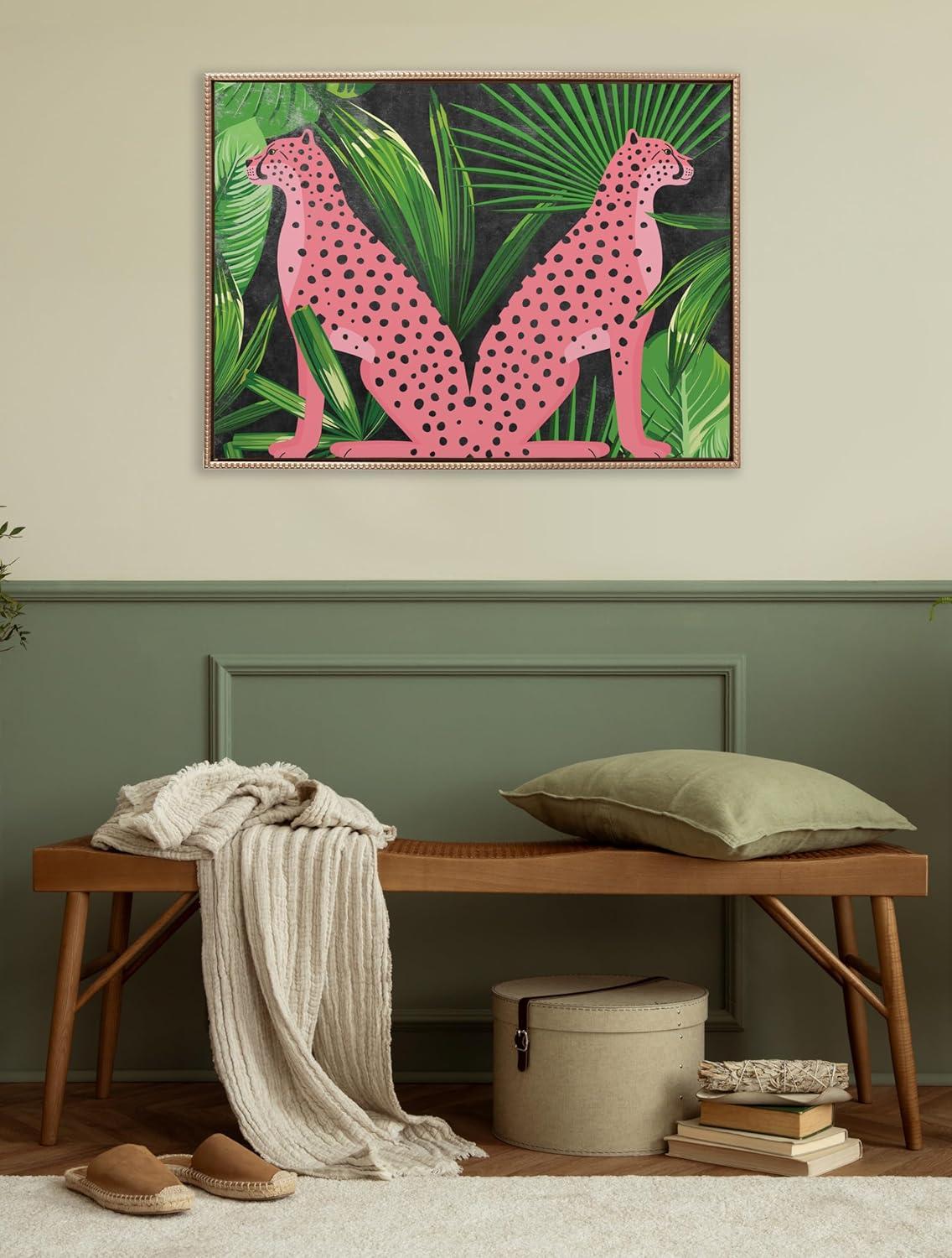 Kate & Laurel All Things Decor 28"x38" Sylvie Beaded NC Cheetah Jungle Framed Canvas by Nikki Chu Gold: Modern Wall Decor