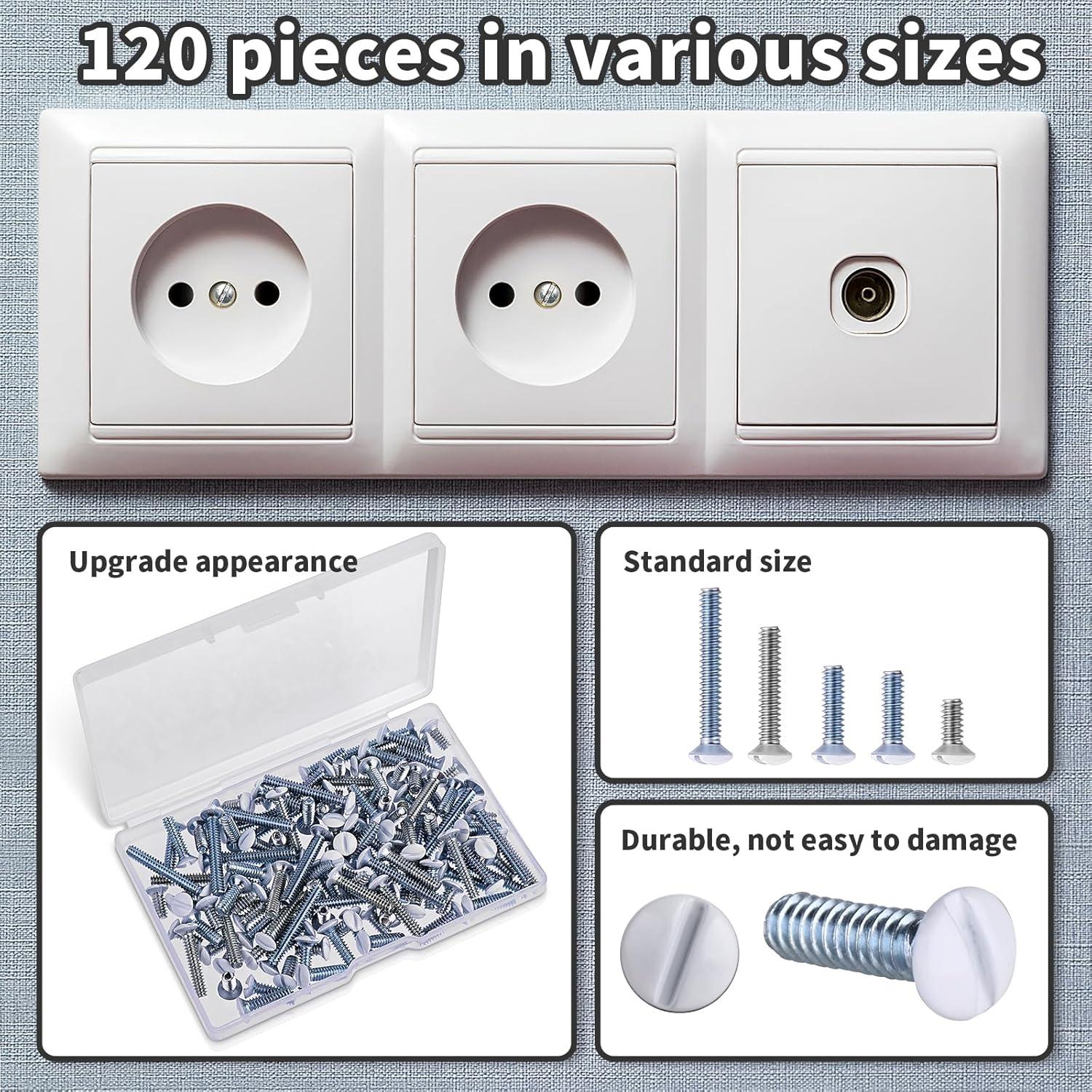 120PCS Wall Plate Screws Outlet Cover Screws White Long 6-32 Thread Face Plate Screws Light Electrical Cover Panel Replacement for Light Switch Panels 5 Sizes (0.98/0.73/0.55/0.49/0.35 Inch)