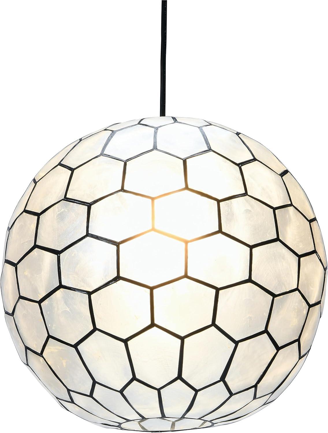 Storied Home Capiz Honeycomb Globe Pendant Light Capiz White Seashells