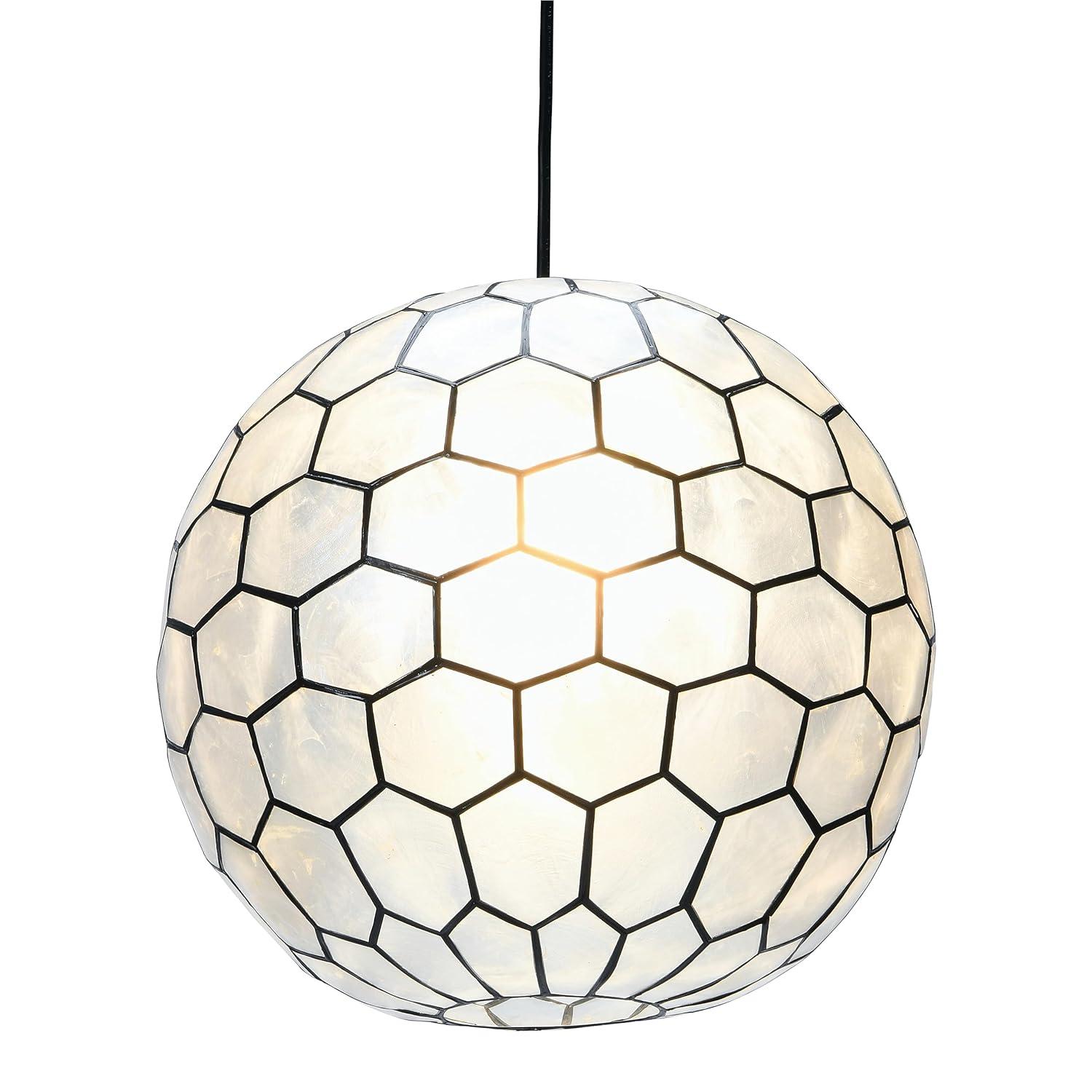 Storied Home 14"x13" Capiz Honeycomb Globe Pendant Light Capiz White Seashells Black: Artisan Crafted, ETL & UL Listed