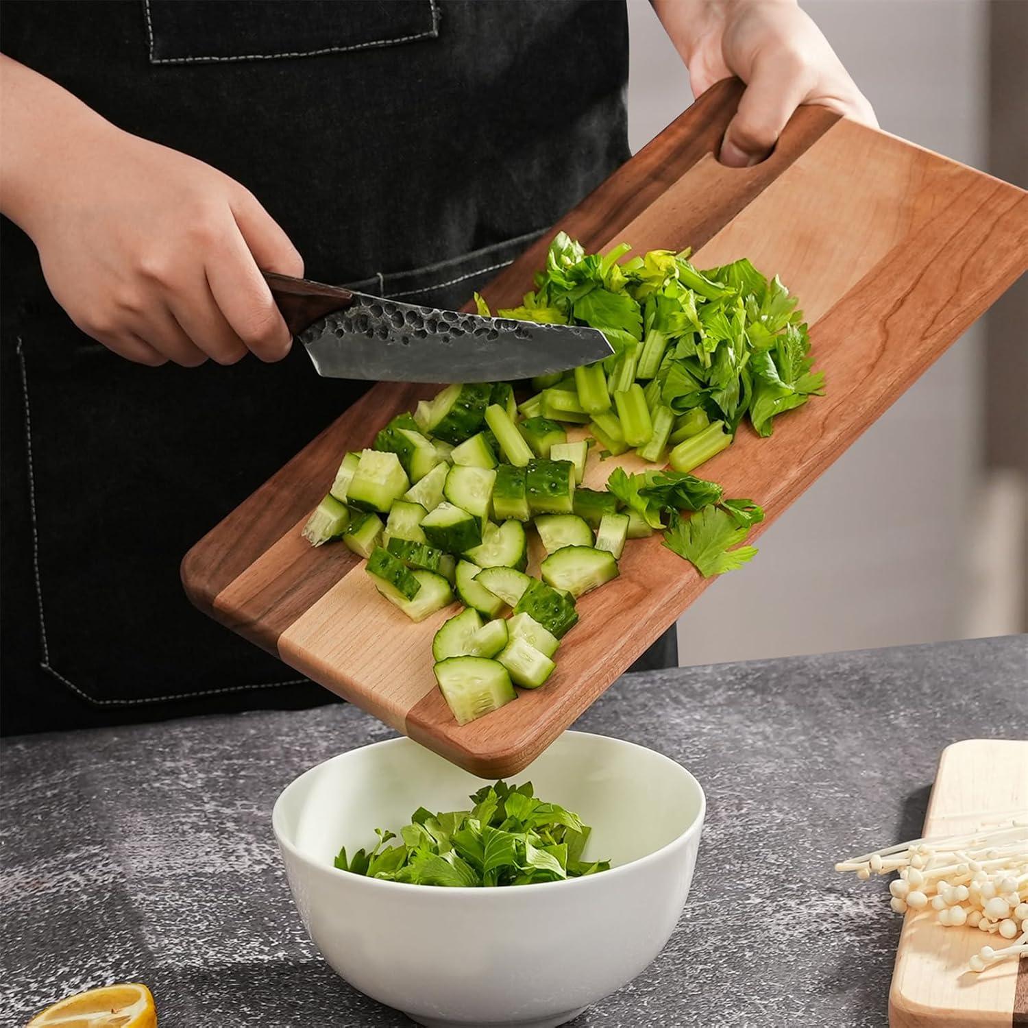 CONSDAN CONSDAN Mixed Hardwood Cutting Board, Food-Safe Kitchen Chopping Board for Meat, Vegetables, Fruits