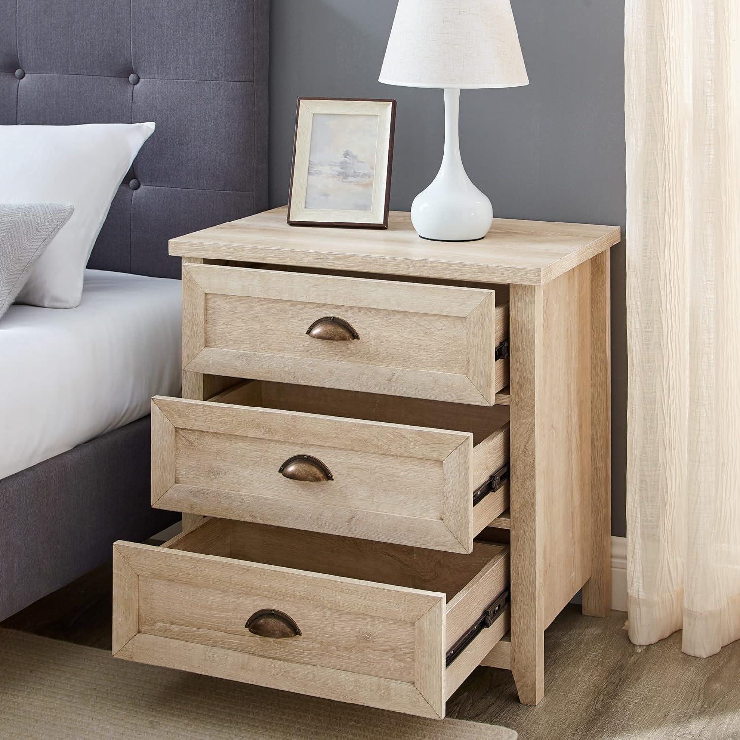 Fontella Transitional 3 Drawer Nightstand White Oak - Saracina Home: Farmhouse Style, MDF, Storage Solution