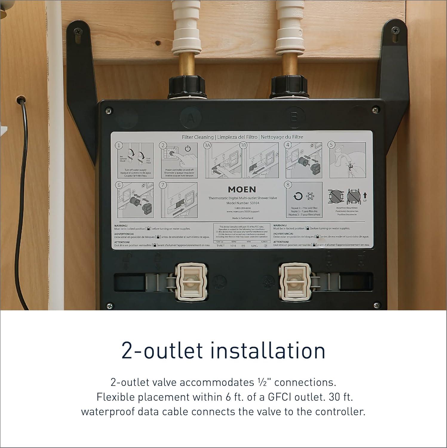 Smart Shower 2-Outlet Digital Thermostatic Shower Valve with 1/2" Connections