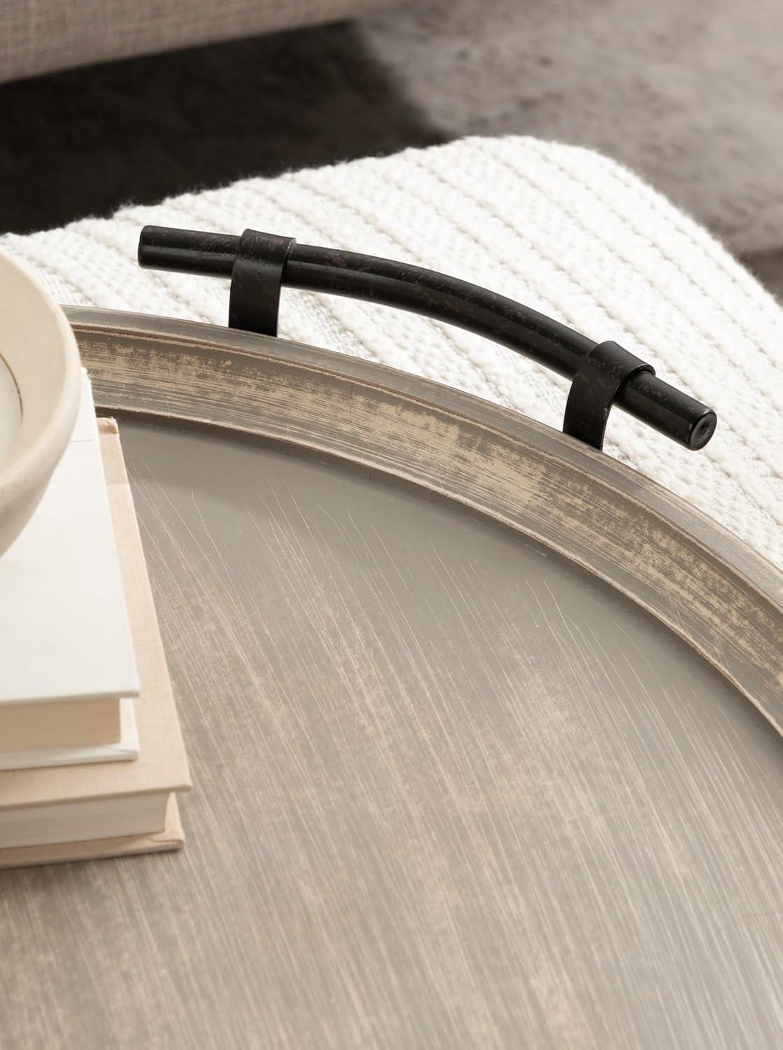 Kate and Laurel Bruillet Farmhouse Wood Round Ottoman Tray, 24 x 22, Rustic Brown, Circle Coffee Table Tray for Living Room Decor or Large Serving Tray