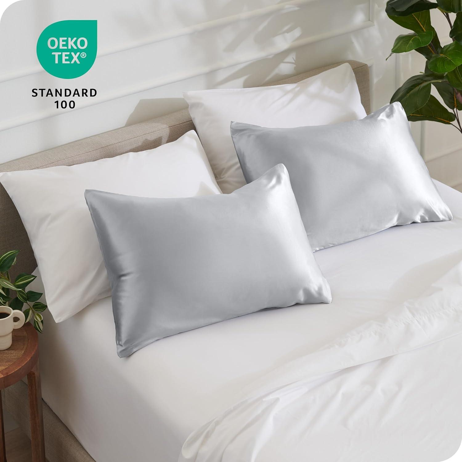 2 Pcs Standard - Envelope Silver Satin Pillowcase Set by Bare Home
