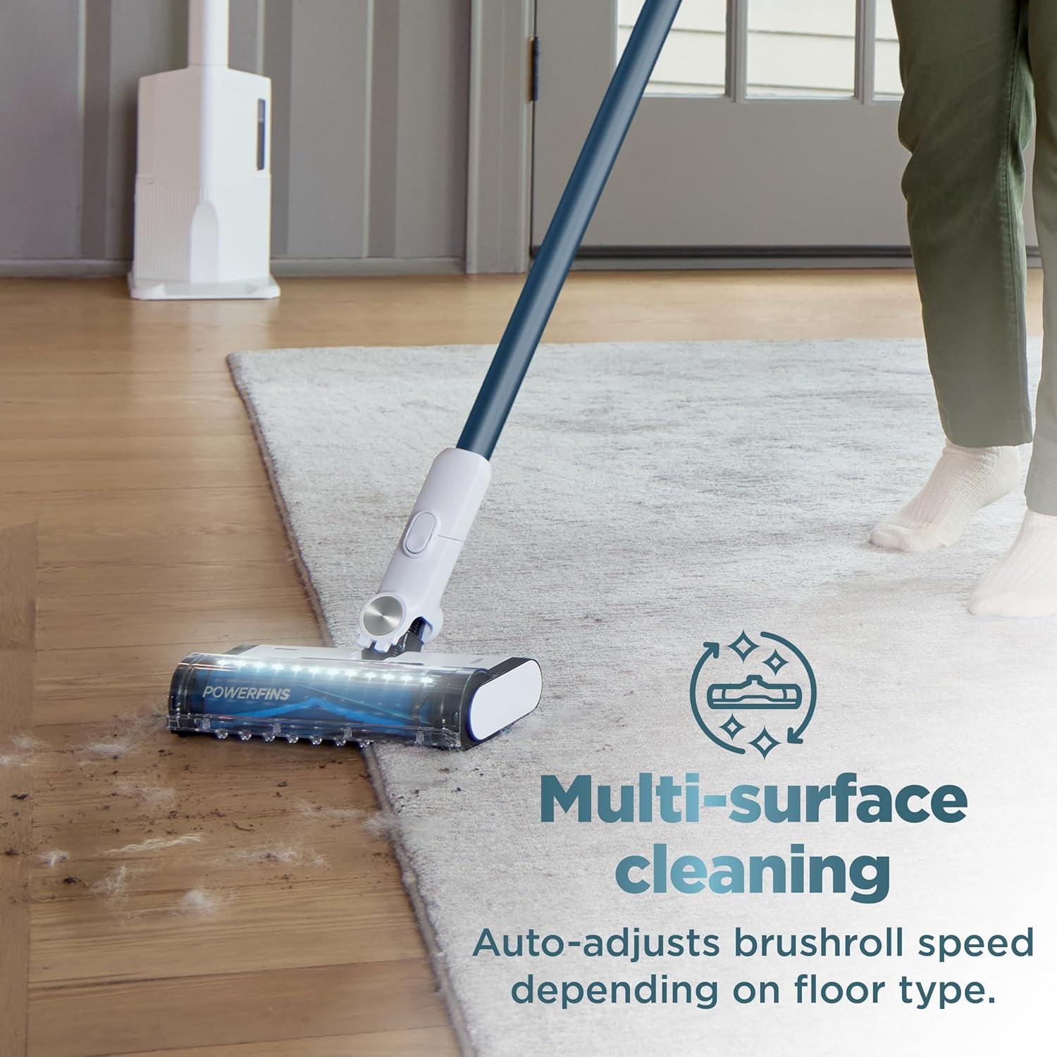 XINHAO Clean & Empty – Lightweight Cordless Vacuum Cleaner with HEPA Filter, Powerful Suction, Portable, Rechargeable, Auto-Empty System, Stick Vacuum for Pet Hair, Carpets & Hardfloor, White BU3521