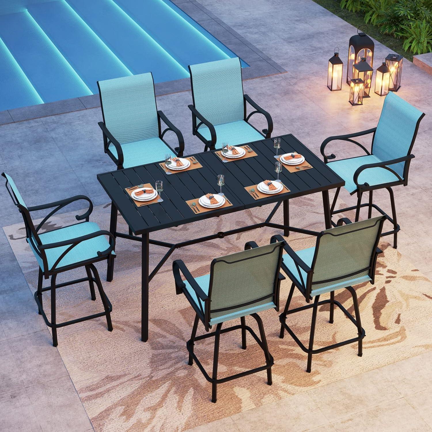 Black Steel Rectangular Outdoor Patio Bar Dining Table with Umbrella Hole