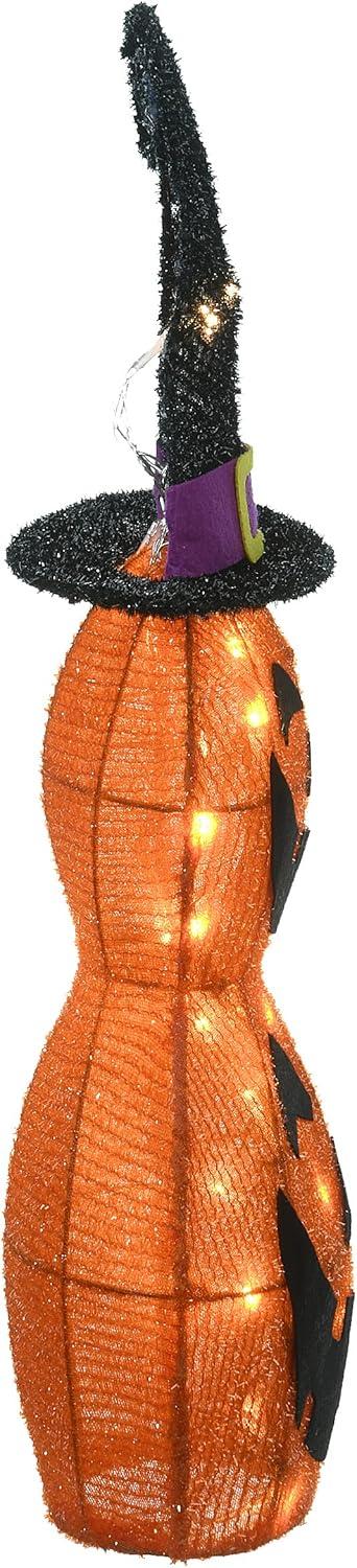 19" Pre-Lit Stacked Jack O Lanterns with Witch's Hat