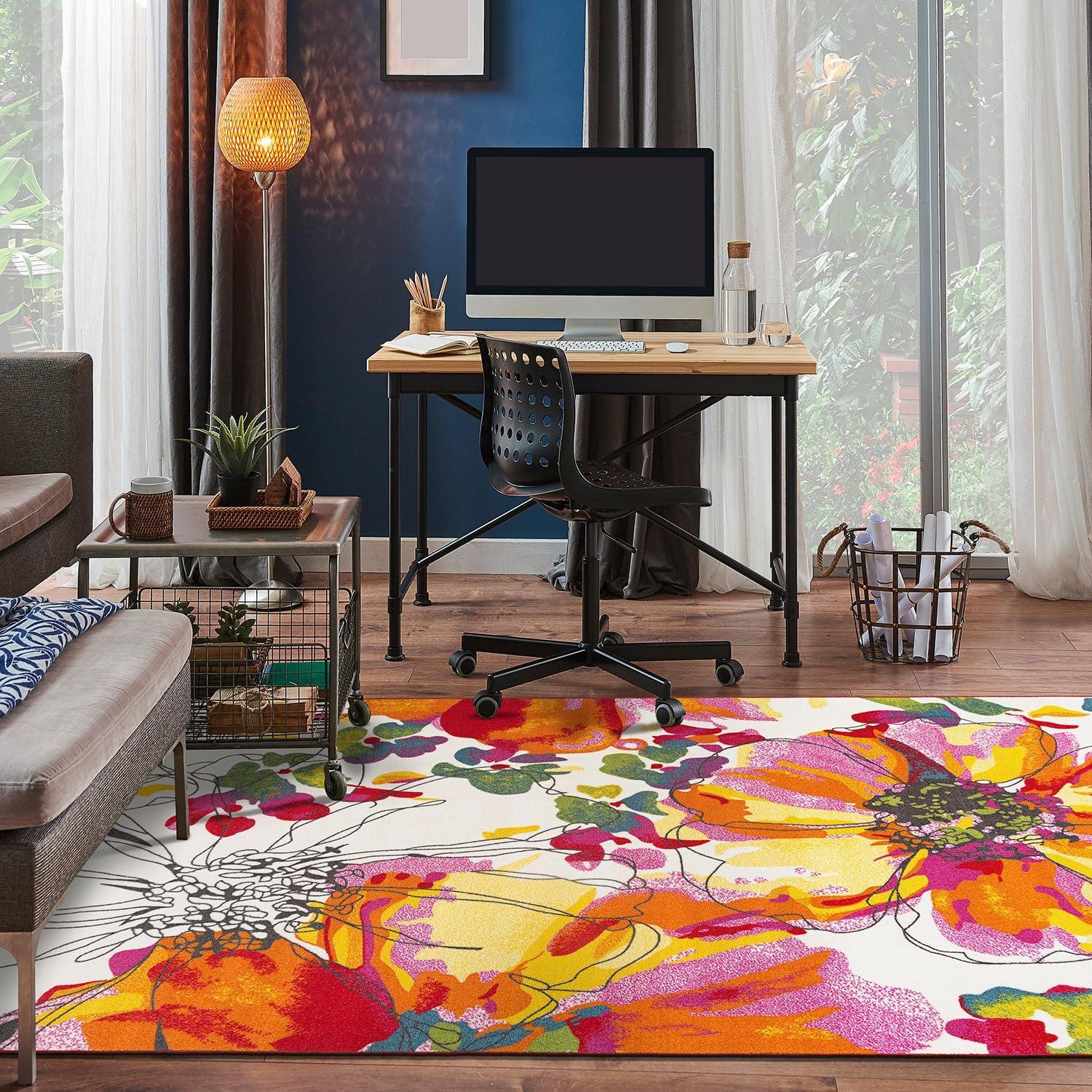 World Rug Gallery Modern Bright Flowers Non-Slip Area Rug