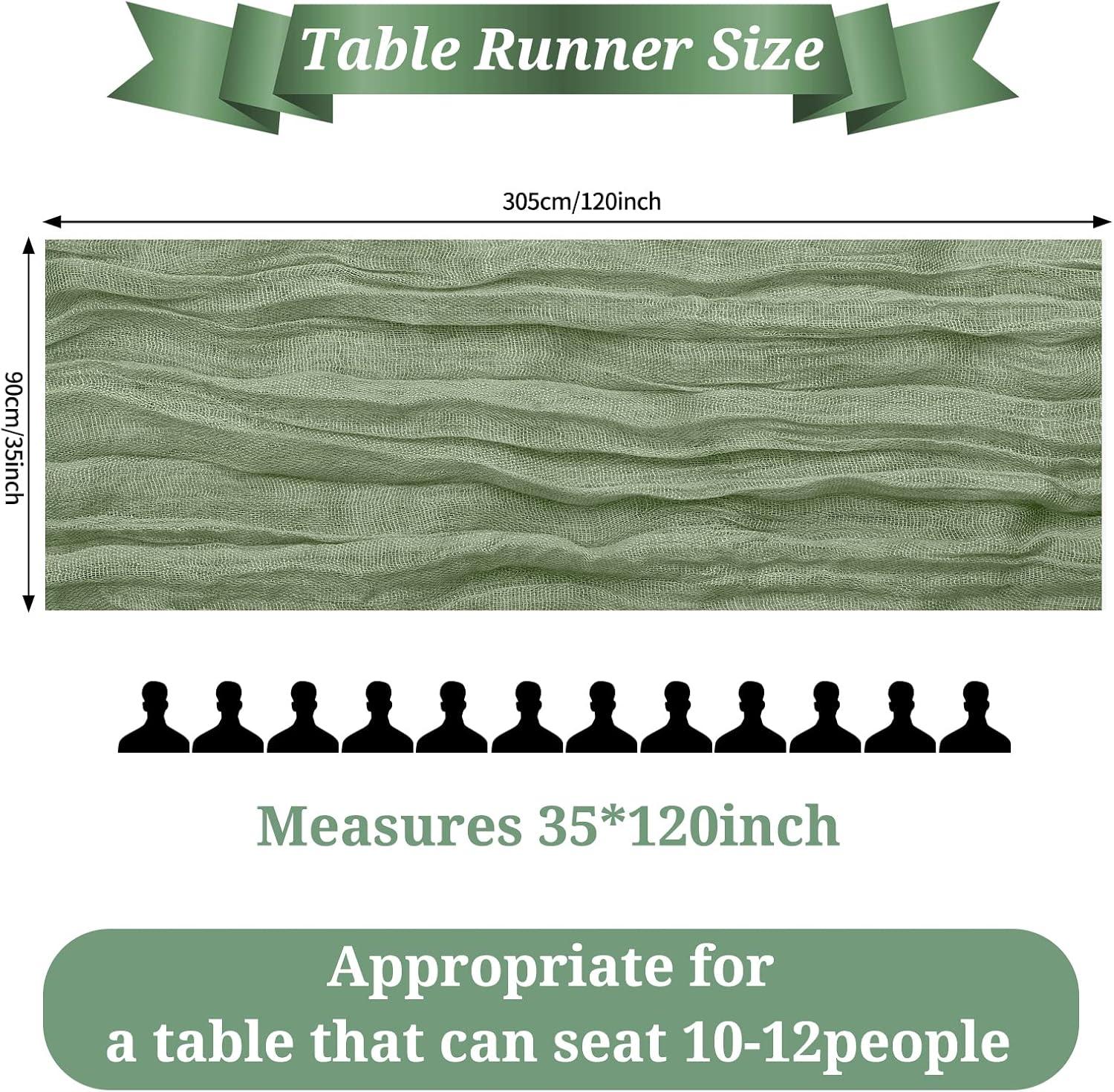 Mint Green Cheesecloth Table Runner 6 Pack 35" Boho Gauze Runner 120 inches Long Tablecloth Runner Rustic Sheer Fabric Bulk for Baby Shower Wedding Bridal Birthday Party Table Decorations