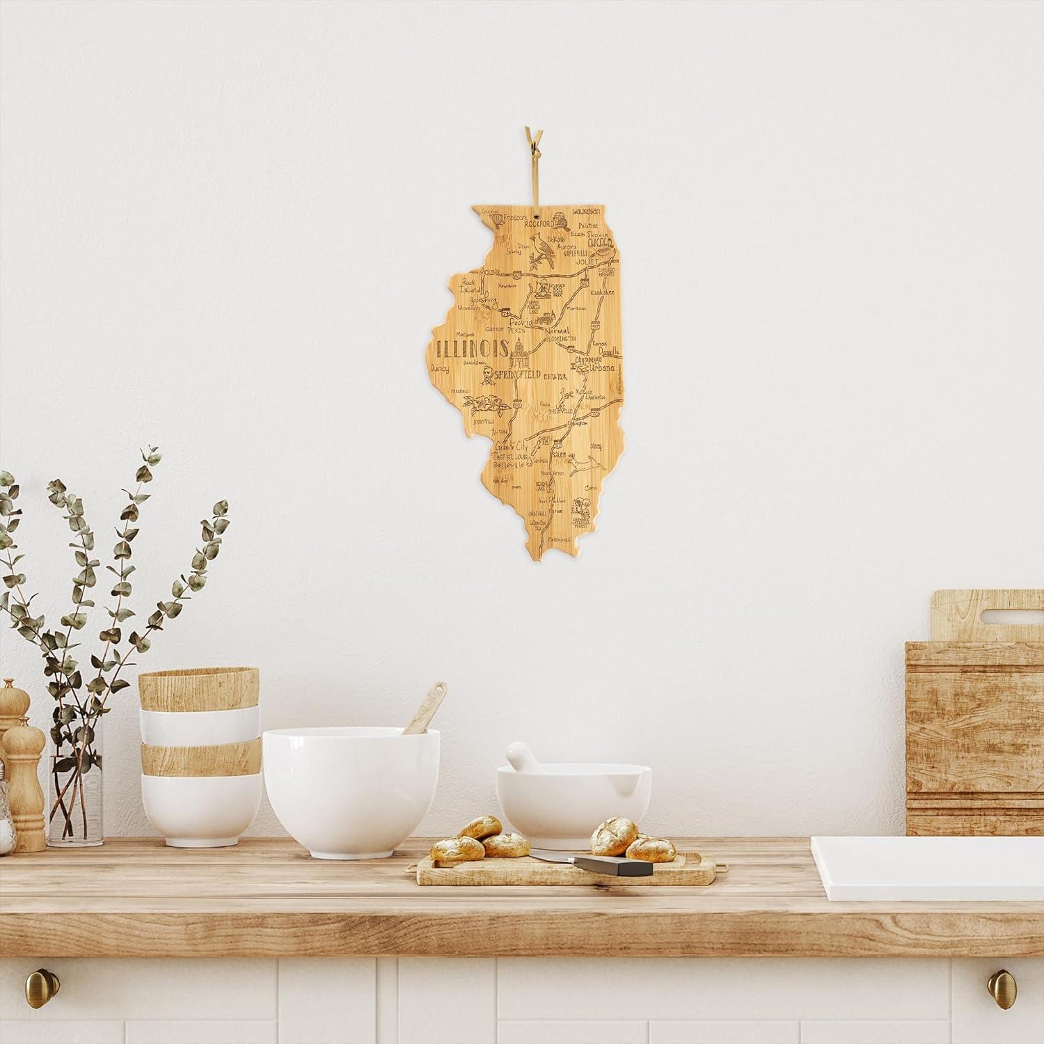 Totally Bamboo Destination Illinois Serving and Cutting Board: State Design, Lightweight Bamboo, 16.5" x 9.25"