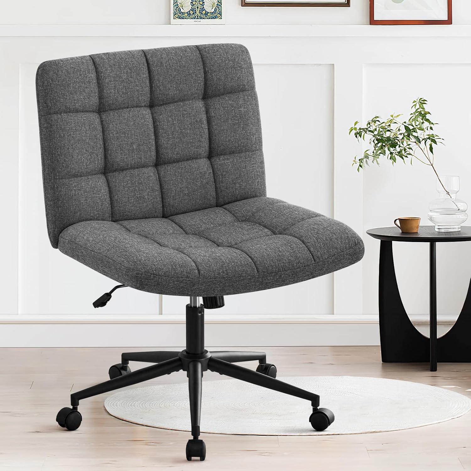 Dark Gray Linen Modern Swivel Office Chair with Wheels