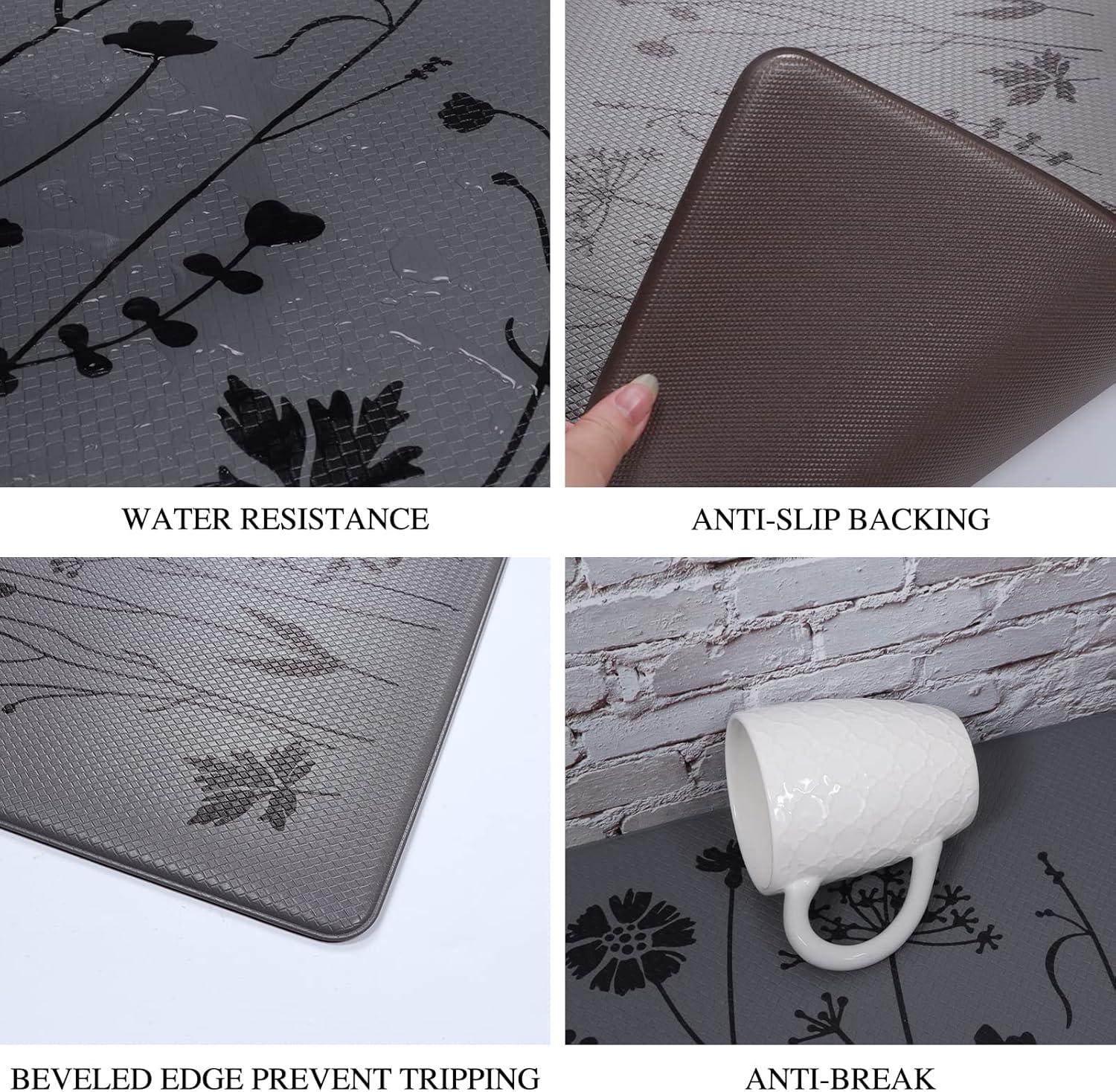 MEBRUDY 2 Pcs Kitchen Rugs and Mats, Cushioned Anti-Fatigue Floor Mat, PVC Non-Slip Waterproof Kitchen Rug Set for Kitchen, Office, Sink 17"x47"+17"x29" (Gray)