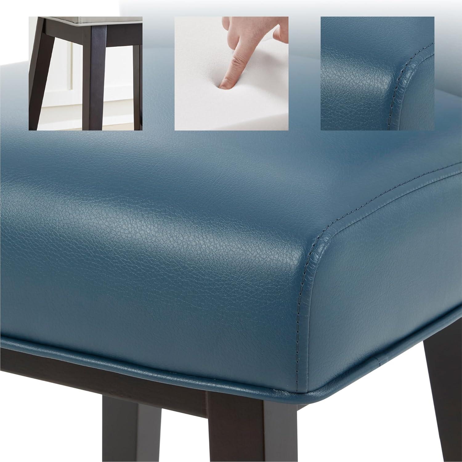 CHITA 26 in Upholstered Swivel Counter Bar Stools with Back&Wood Legs Set of 2, Faux Leather in Dark Blue