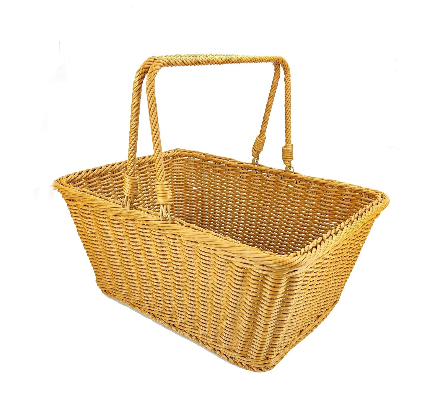 ANRUIDE 16"Poly Wicker storage Baskets,Handmade Woven Basket Harvest Basket Wicker Storage Basket for Picnic, Easter, Organizing, Gathering Vegetables(16" x 12") Brown